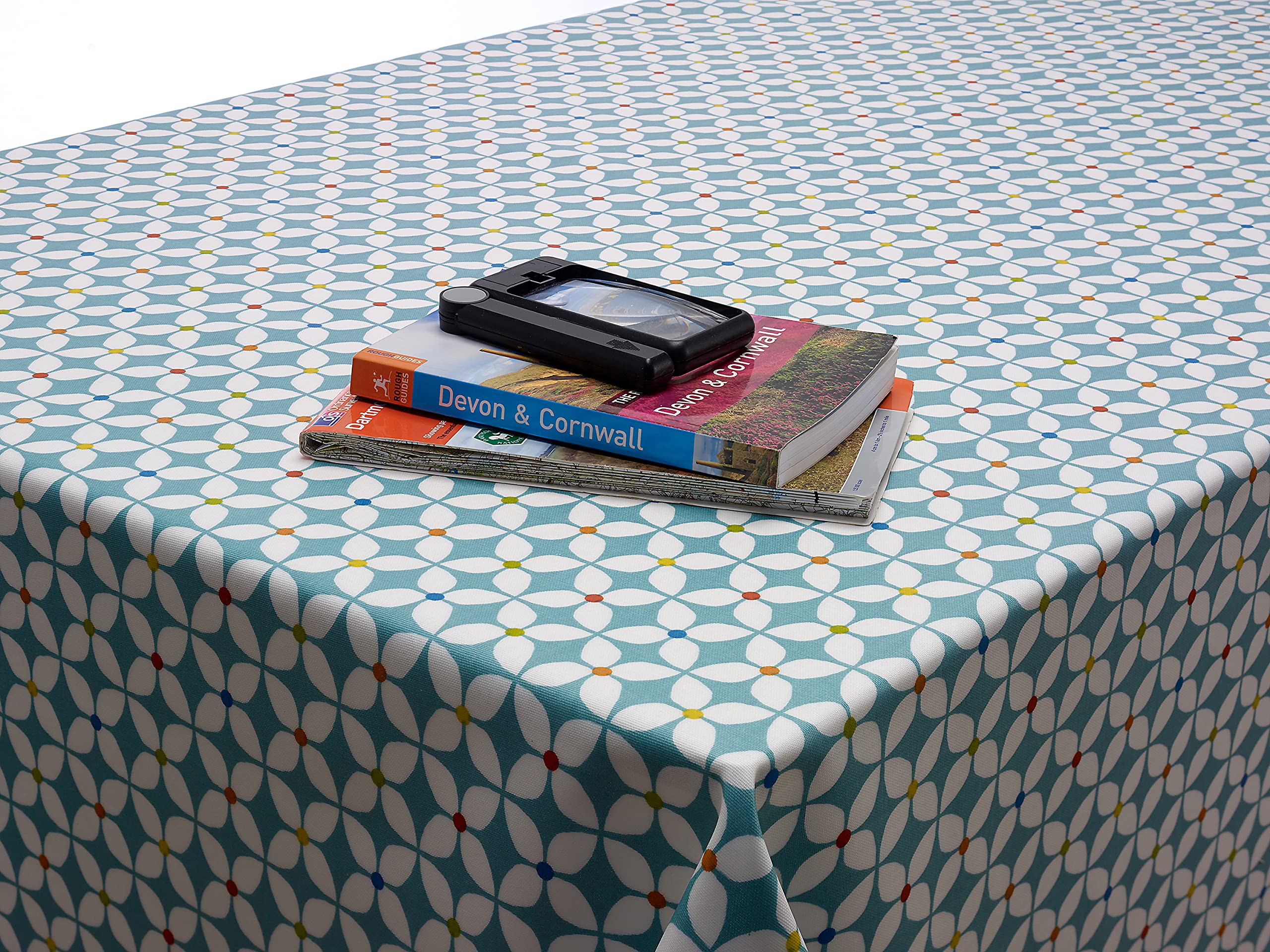 Jolee Fabrics Scandic Marguerite Floral Wipe Clean Oilcloth Tablecloth - Table Protector For Any Table Size Or Shape - Hygienic, Waterproof, Durable (Duck Egg Blue, 132cm x 190cm)