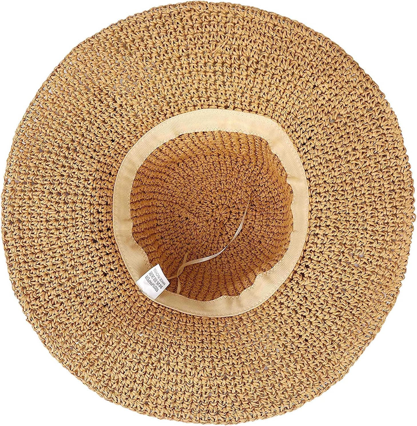 Women Straw Hat Wide Brim Beach Sun Cap Foldable Large Lady Floppy 100% Natural Paper Braided for Travel Summer Vacation - Image 6