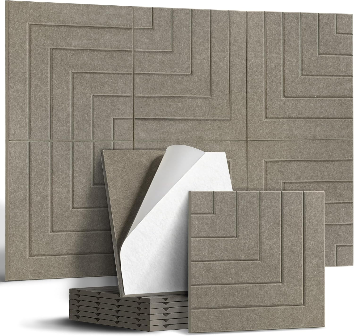 6 Pack Acoustic Panels, 23.6x23.6 Inch Sound Proof Panels for Walls,Self-Adhesive High-Density Decorative Sound Dampening Panels for Recording, Home, Media Room, Office and Studio,Brown