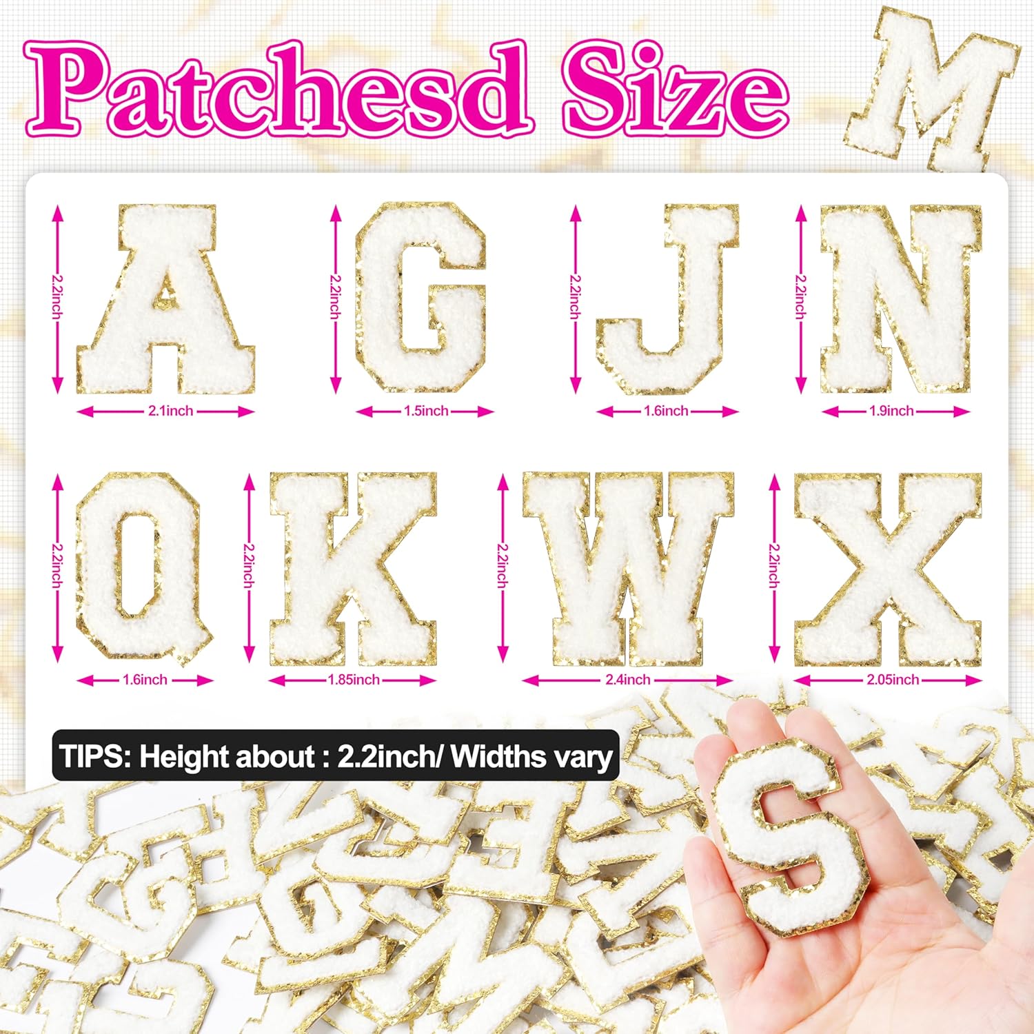 Self-Adhesive Chenille Letters Patches: NICEVINYL 104PCS White Preppy Letter Patches Stickers for Clothing Backpacks - Embroidered Cheille Initial Patch for DIY Decor