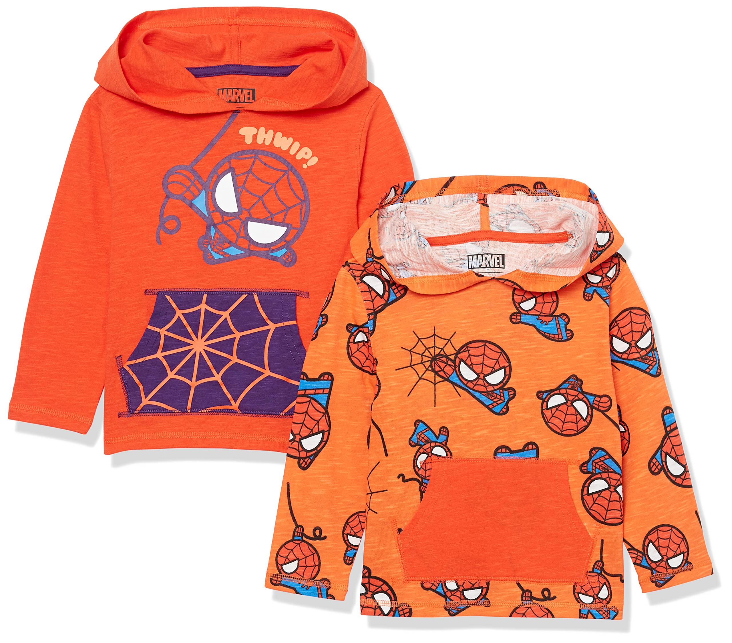 Amazon Essentials Disney | Marvel | Star Wars Boys and Toddlers' Lightweight Hooded Long-Sleeve T-Shirts, Pack of 2