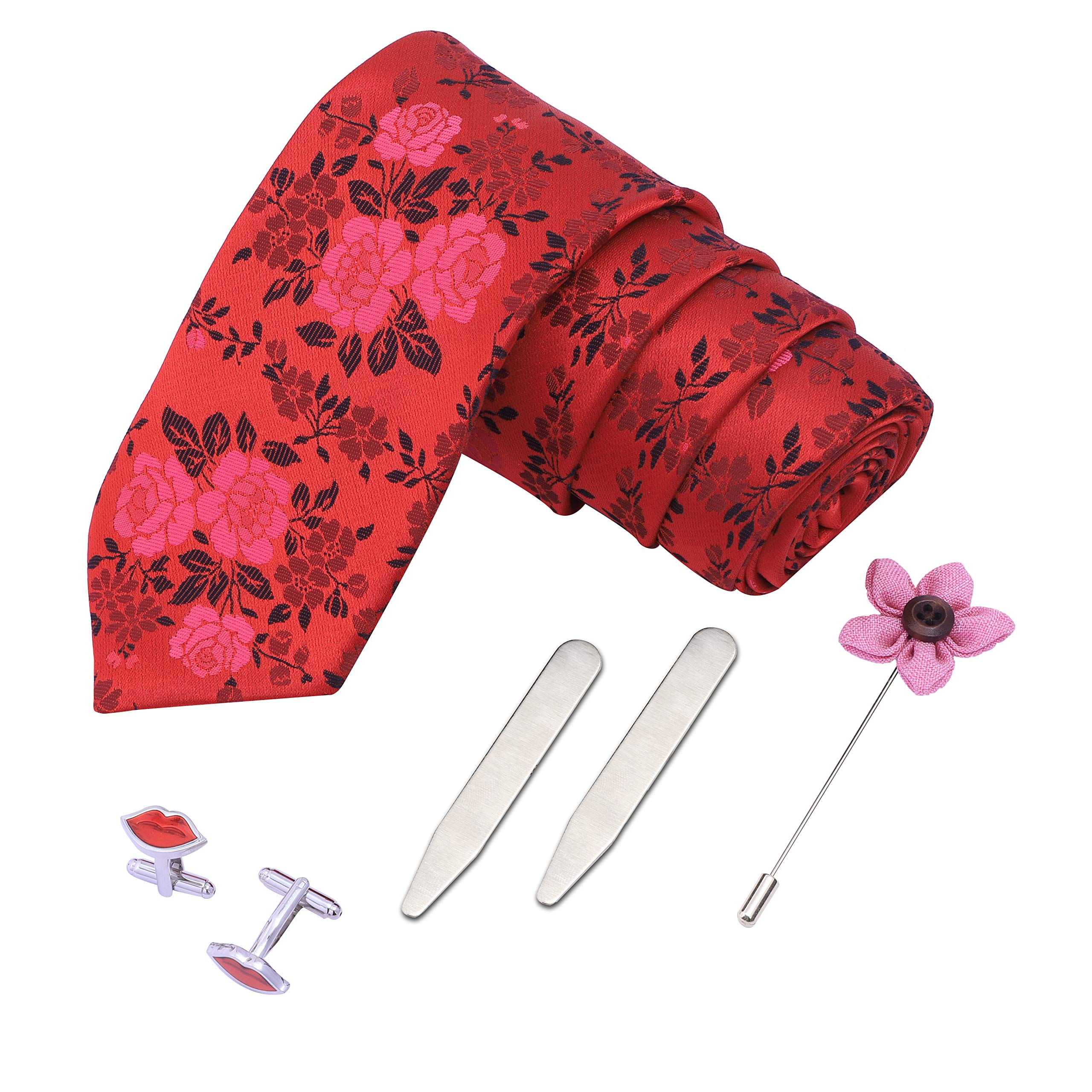 Rosy Lips Gift Box Includes 1 Neck Tie, 1 Brooch, 1 Pair of Cufflinks & 1 Pair of Collar Stays for Men-image-20