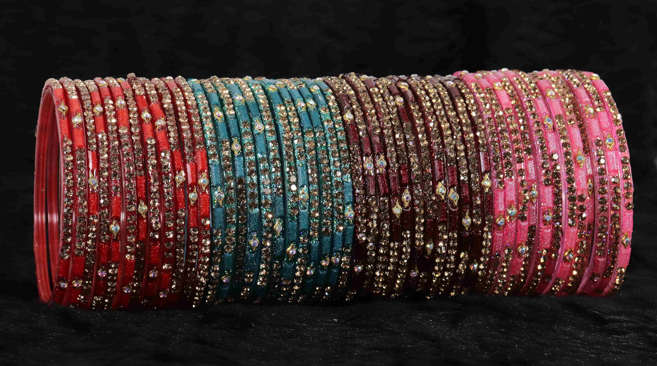 Glass Bangles Combo Set with Zircon Stone for Wedding & Party
