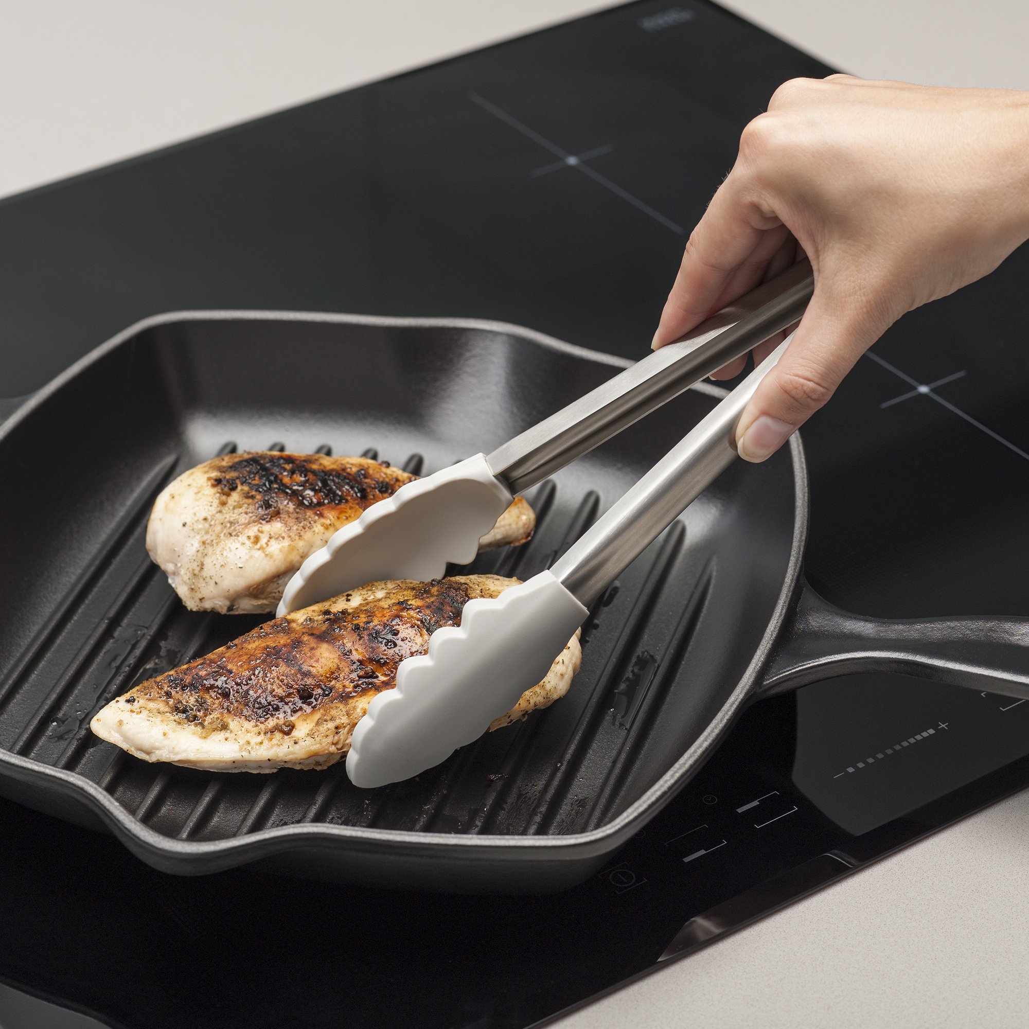 Zeal - Pince de Cuisine en Silicone à poignées en Acier Inoxydable - Ne Raye Pas, Silicone, Gris, 26 cm