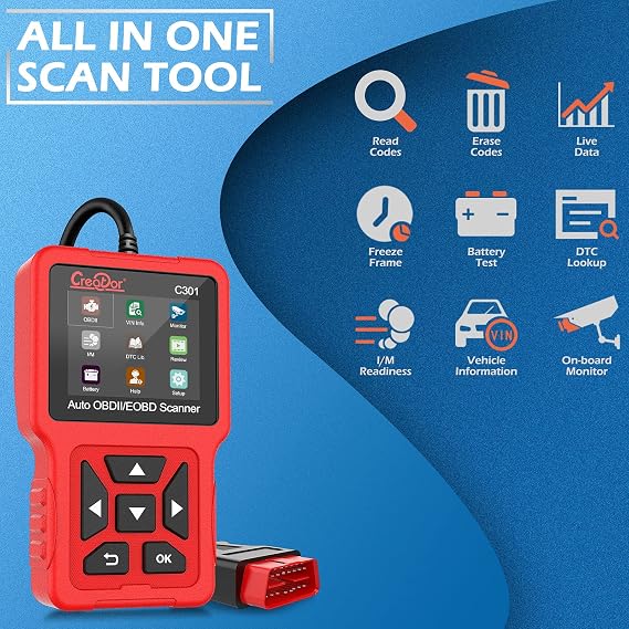 Creator C301 OBD2 Scanner OBDII Code Reader Diagnostic Scan Tool with Battery Test for All OBD-II Protocol Cars Since 1996 Check Engine Light