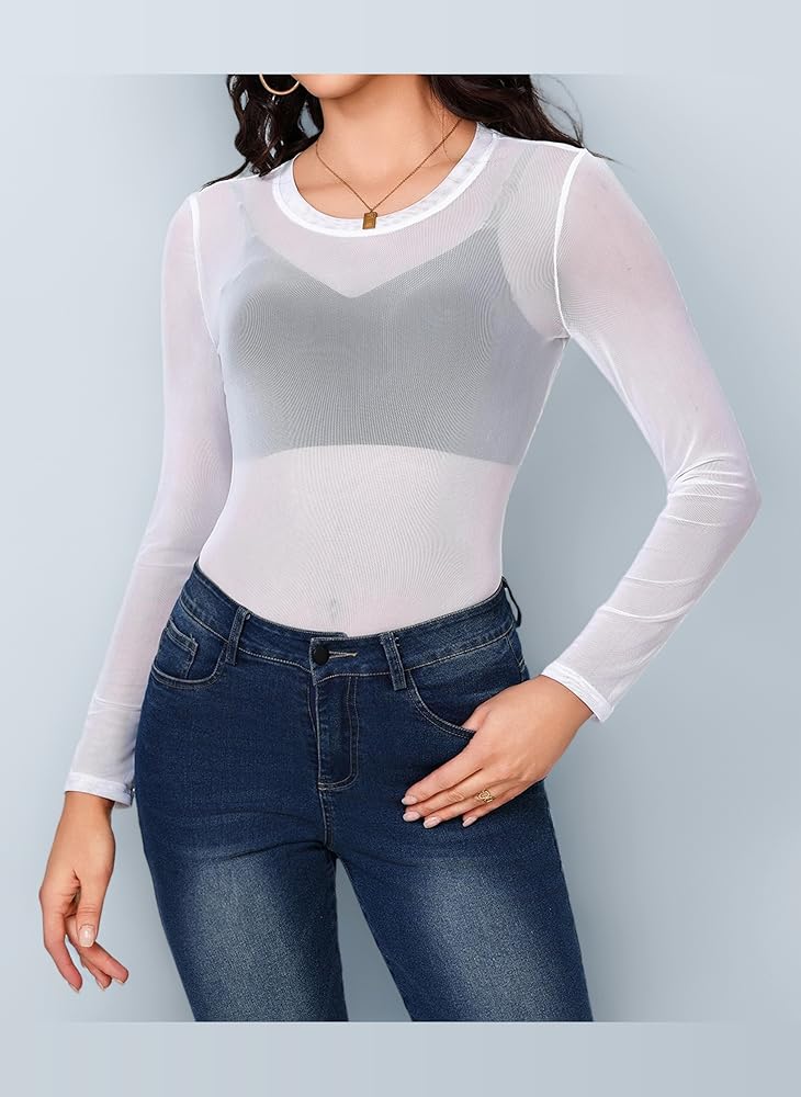 Maglietta Donna In Rete Trasparente - Manica Lunga, Top Sexy, In Tulle, Per Clubwear O Casual - Foto 10