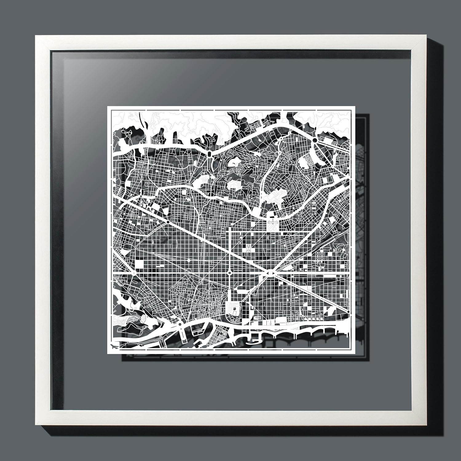 O3 Design Studio Barcelona Paper - Cutting Map Wall Art, 12x12 Inches Unique Gift - Ready Wall Decor