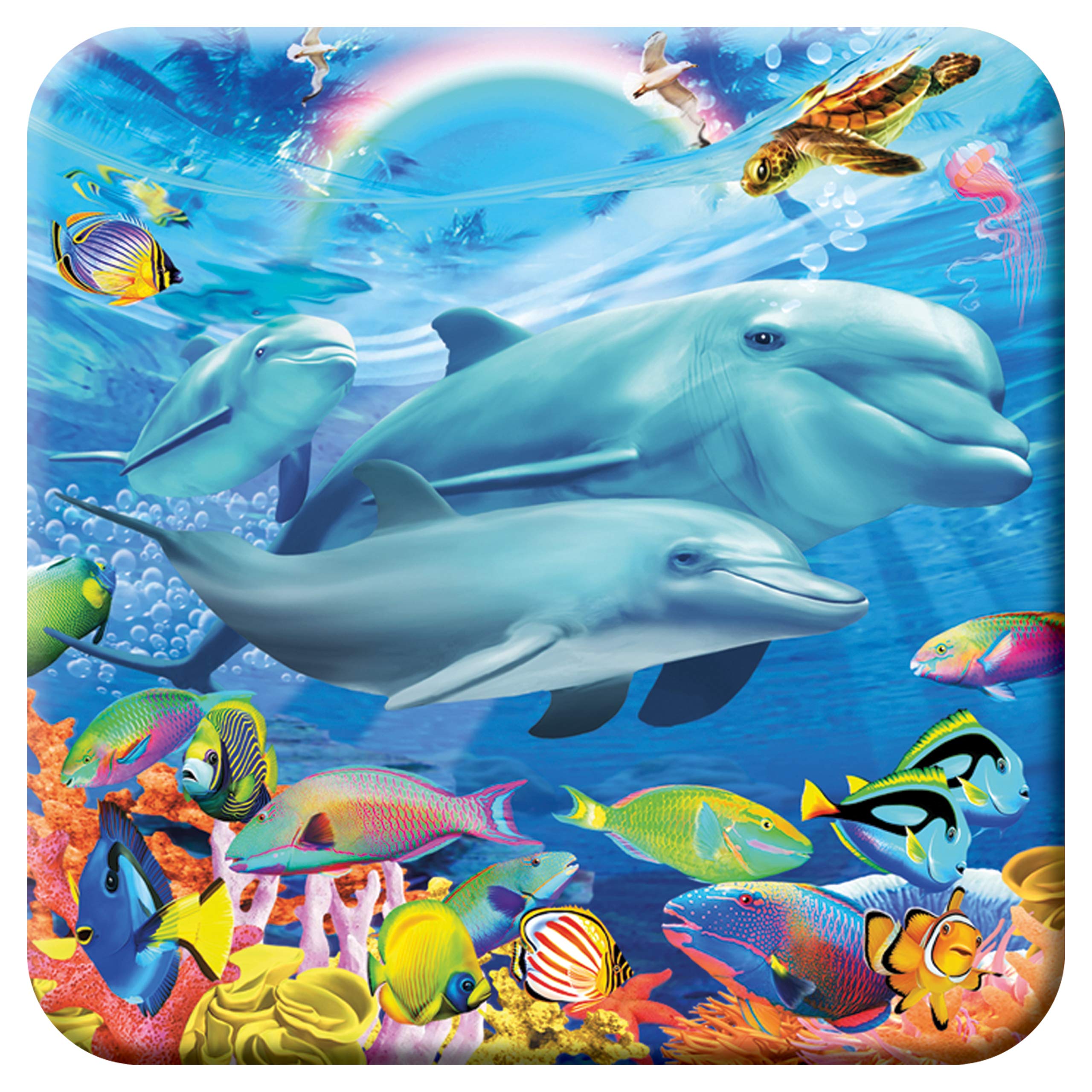 3D LiveLife Cork Coaster - Dolphin Family from Deluxebase. Lenticular 3D Dolphin Drink & Mug Coasters. Fun Animal Gifts for Women and Men. Novelty Kitchen and Decorative Home Accessories.