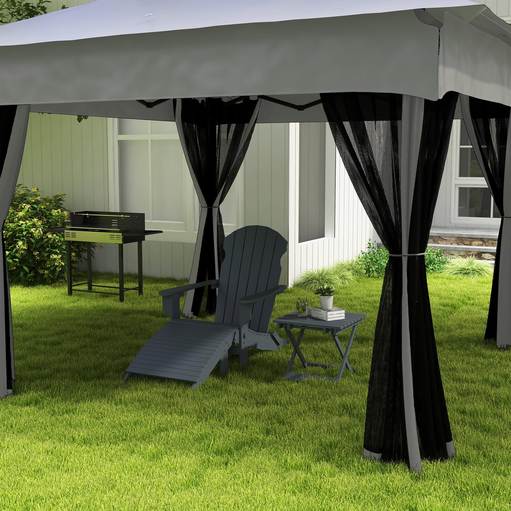 Outsunny Fauteuil de Jardin Adirondack Pliable, avec Table Basse et Repose-Pied, en Bois Massif traité Gris