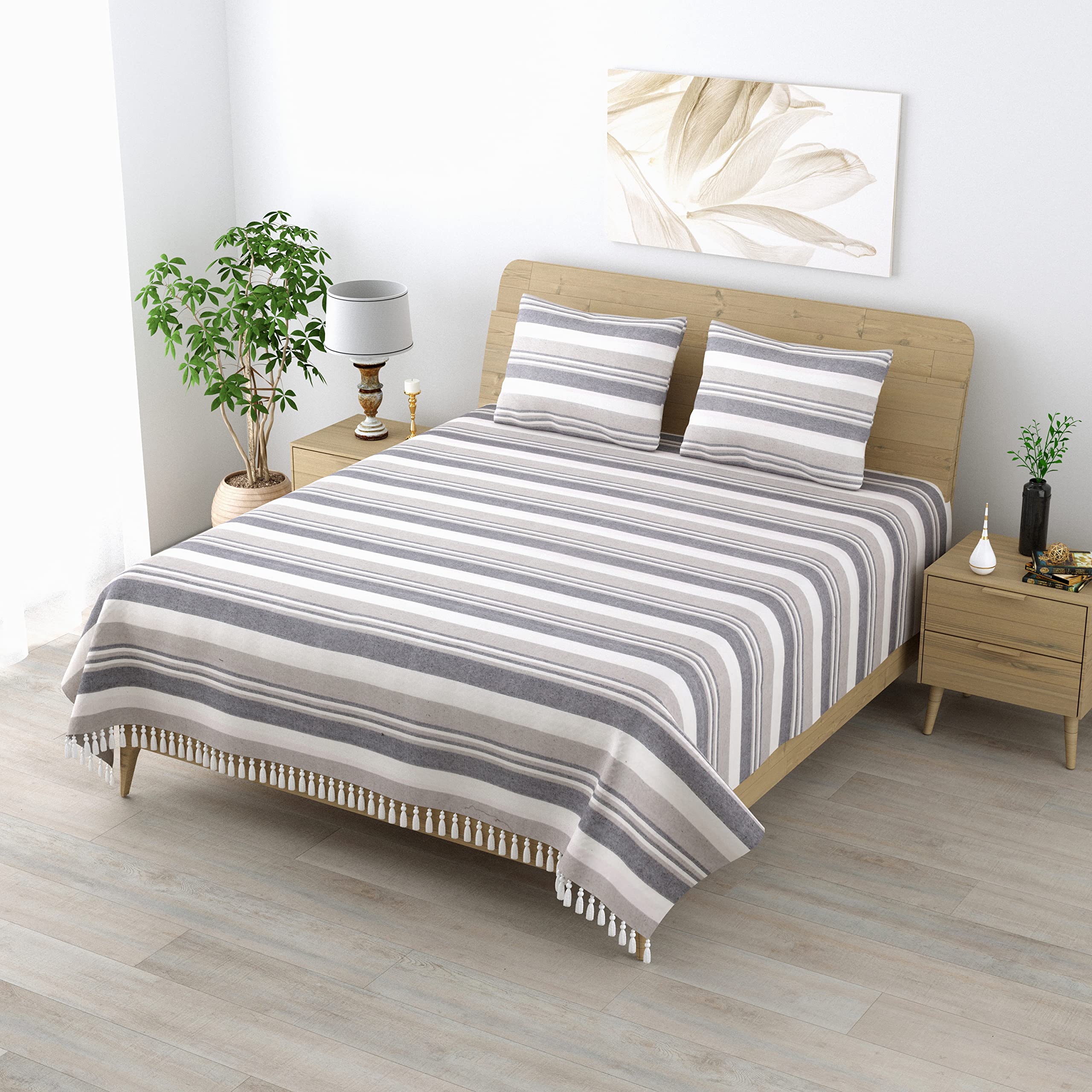 210 TC Kerala Coarse Bedsheet for Double Bed Cotton | Double Bedsheet with 2 Pillow Covers | Handloom Bedsheets Breathable | 100X108 Inches Bedsheet & 68Cmx43Cm Pillow | King Size,Multicolour