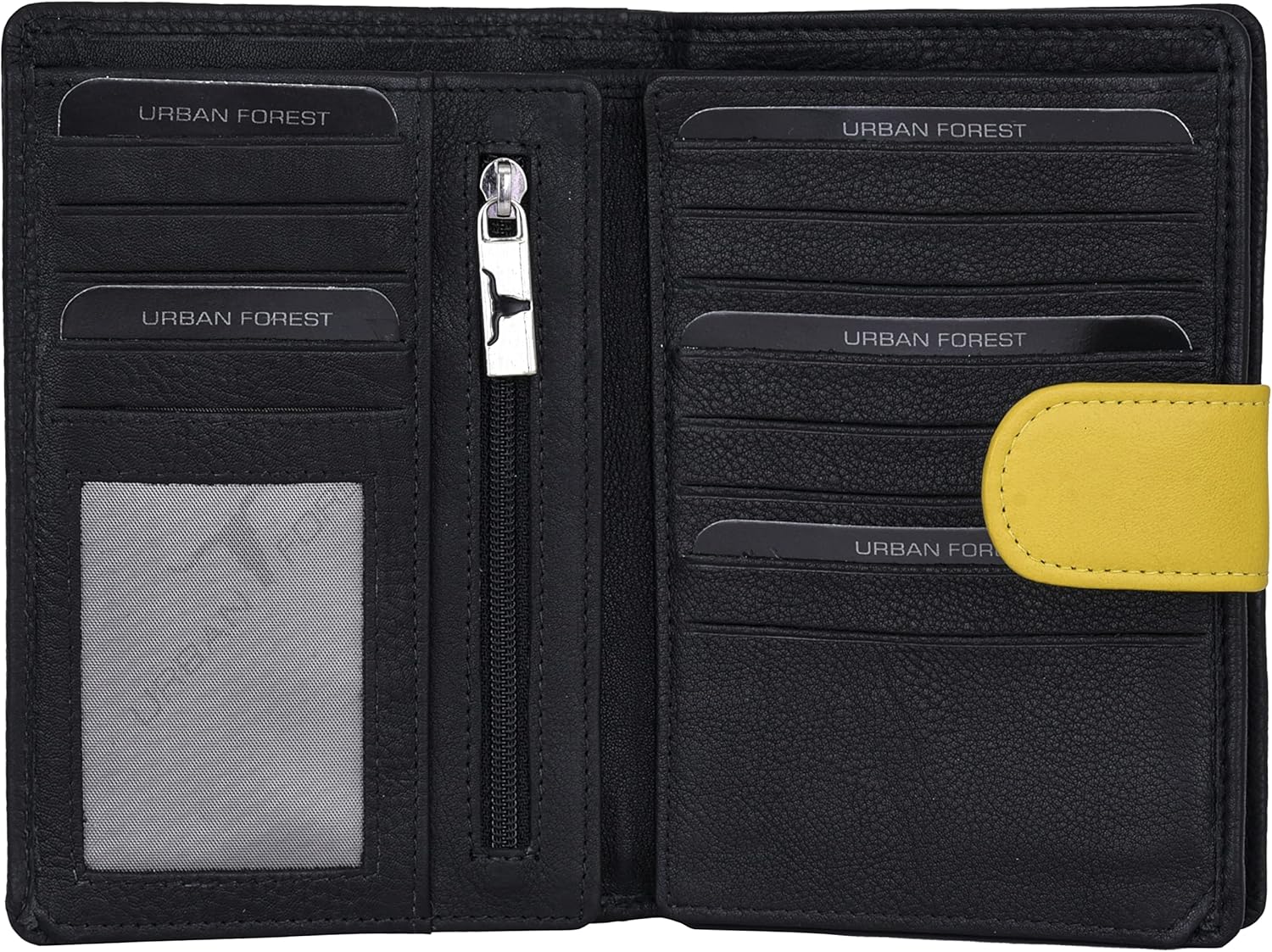 URBAN FOREST Arya Ladies Leather Wallet, Black/Yellow, Contemporary