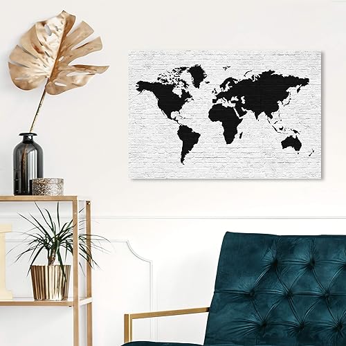 Miniatura 3 de The Oliver Gal Artist Co. Maps - Lienzo decorativo para pared, diseño de ladrillo limpio Mapamundi, decoración del hogar, 15 x 10 pulgadas, negro,