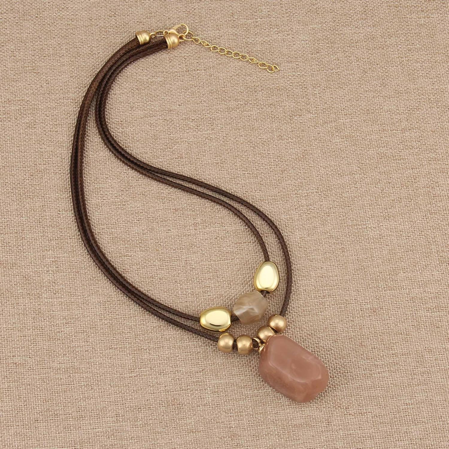 GelConnie Boho Necklaces for Women Cowgirl Necklace Stone Leather Cord Pendant Necklaces With Beads Long vintage Layered Choker Necklace