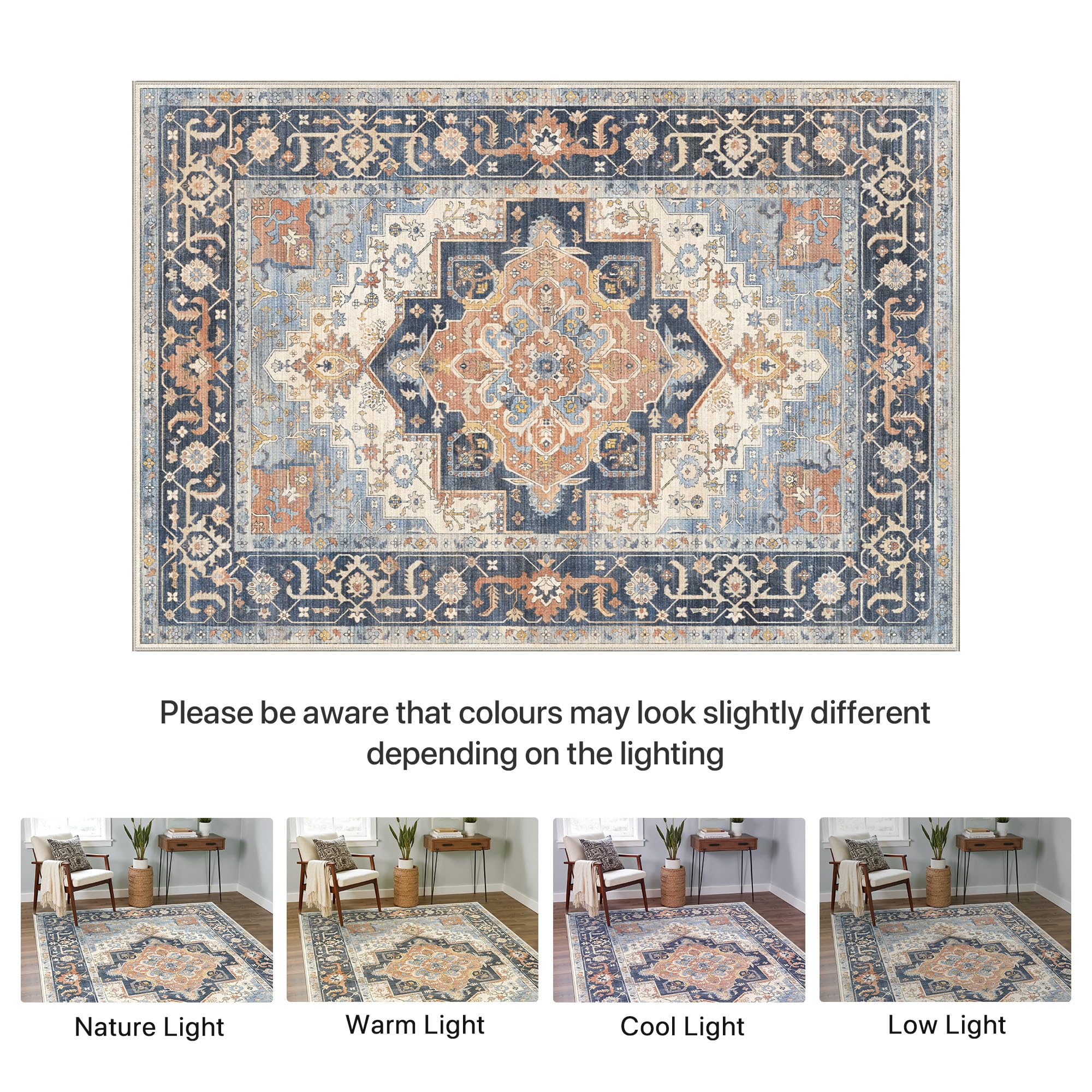 BEIMO Tappeto Salotto Pelo Corto Vintage, Tappeto Camera Da Letto, Tappeti Antiscivolo Lavabile, Grande Tappeti Persiano per Cameretta, Soggiorno, Sala, Scendiletto, Blu, 160x230cm