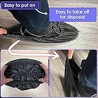 Vista 7 de Paquete de 100 fundas negras desechables extragrandes para botas y zapatos. Botines reutilizables resistentes al agua duraderos con peldaños