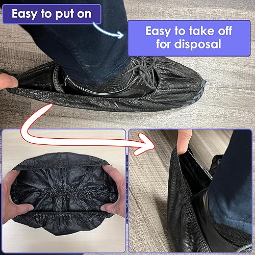 Miniatura 7 de Paquete de 100 fundas negras desechables extragrandes para botas y zapatos. Botines reutilizables resistentes al agua duraderos con peldaños