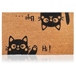 AMARU DOOR MATS - Coir Welcome Mat, Non-Slip, Hi-Bye Cat, 17 x 29 in | 100% Natural Coir, Anti-Shedding, Durable PVC Backing, Traps Dirt and Mud, Indoor and Outdoor Entryway, Easy to Clean