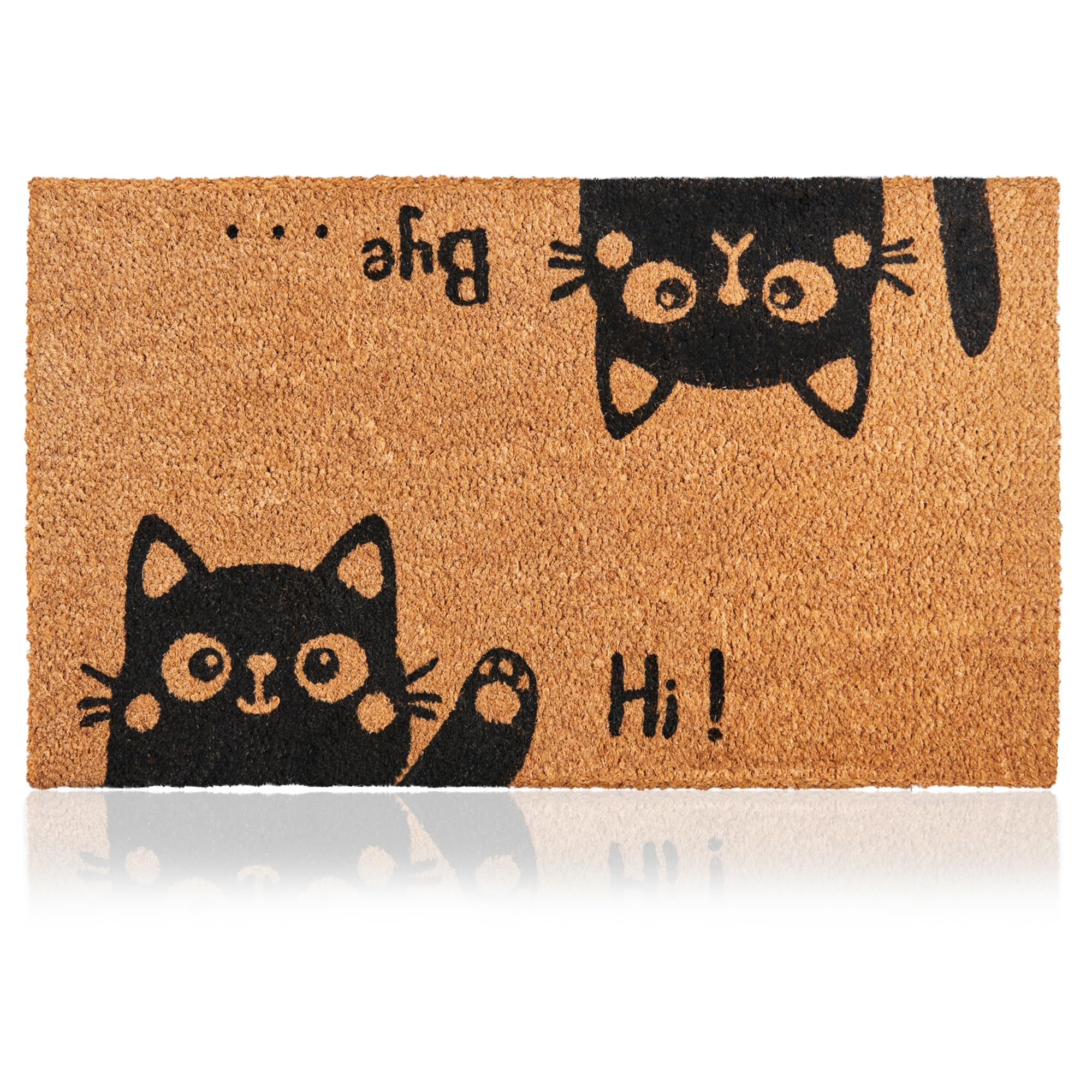 Hi-Bye Cat - 17"x29" - Coir Door Mat with Heavy Duty Backing - Welcome Mats for Entryway, Porch - Anti-Slip PVC & Coconut Fiber Surface - Natural Home