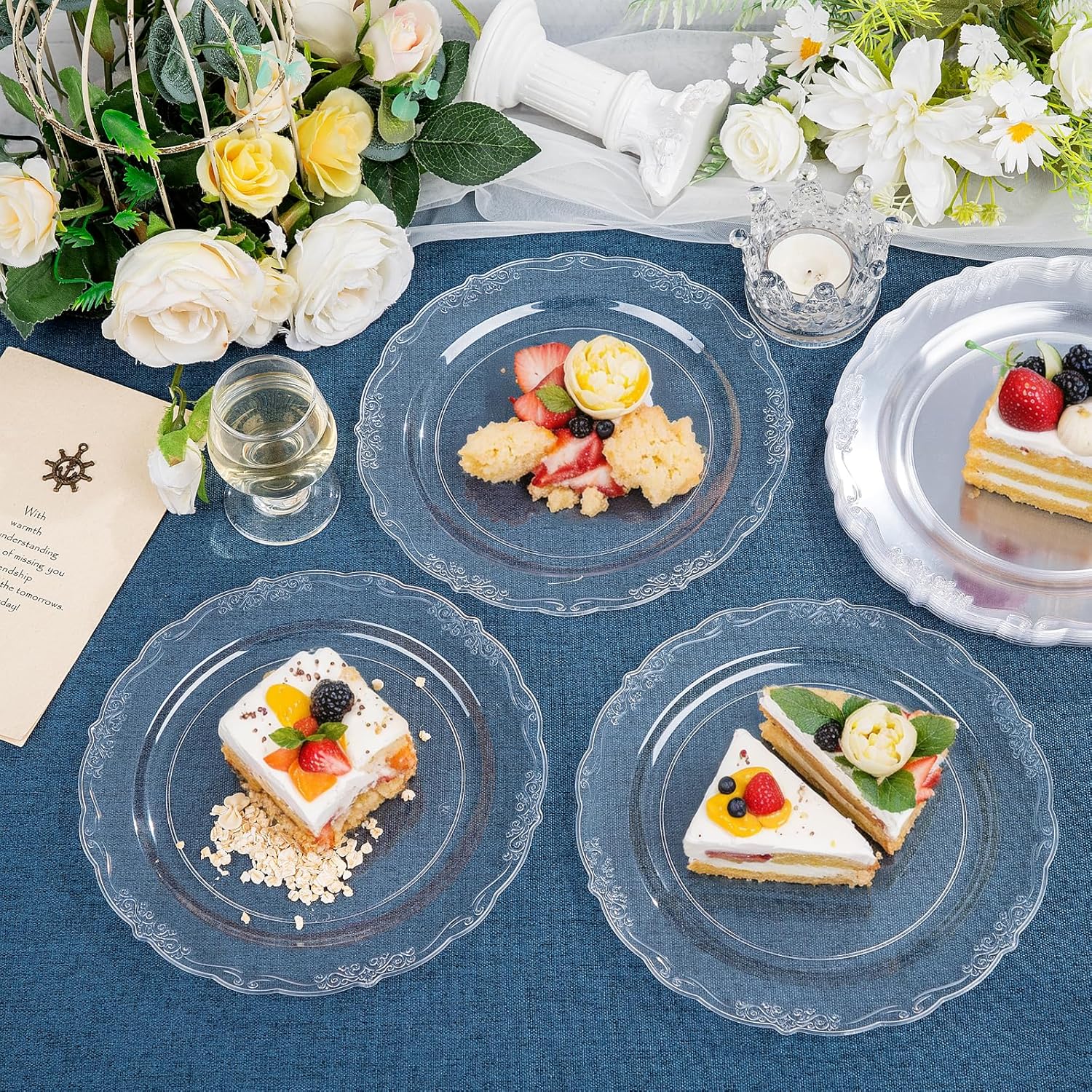 DaYammi 60PCS Clear Plastic Plates Heavy Duty Clear Disposable Plates 7.5” Fancy Dessert Plates Small Cake Plates Appetizer Platos Hard Round Plastic Platos Disposable for Wedding and Party - Image 3