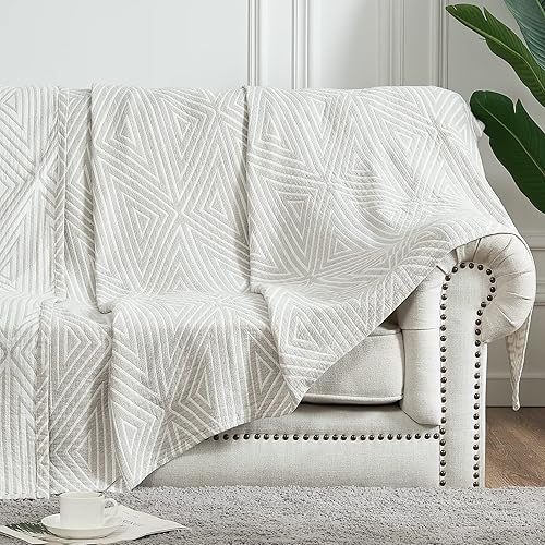 Miniatura 8 de jinchan Manta bohemia de 100% algodón de muselina ligera, tamaño individual, manta acolchada para sofá, suave y acogedora para todas las estaciones,