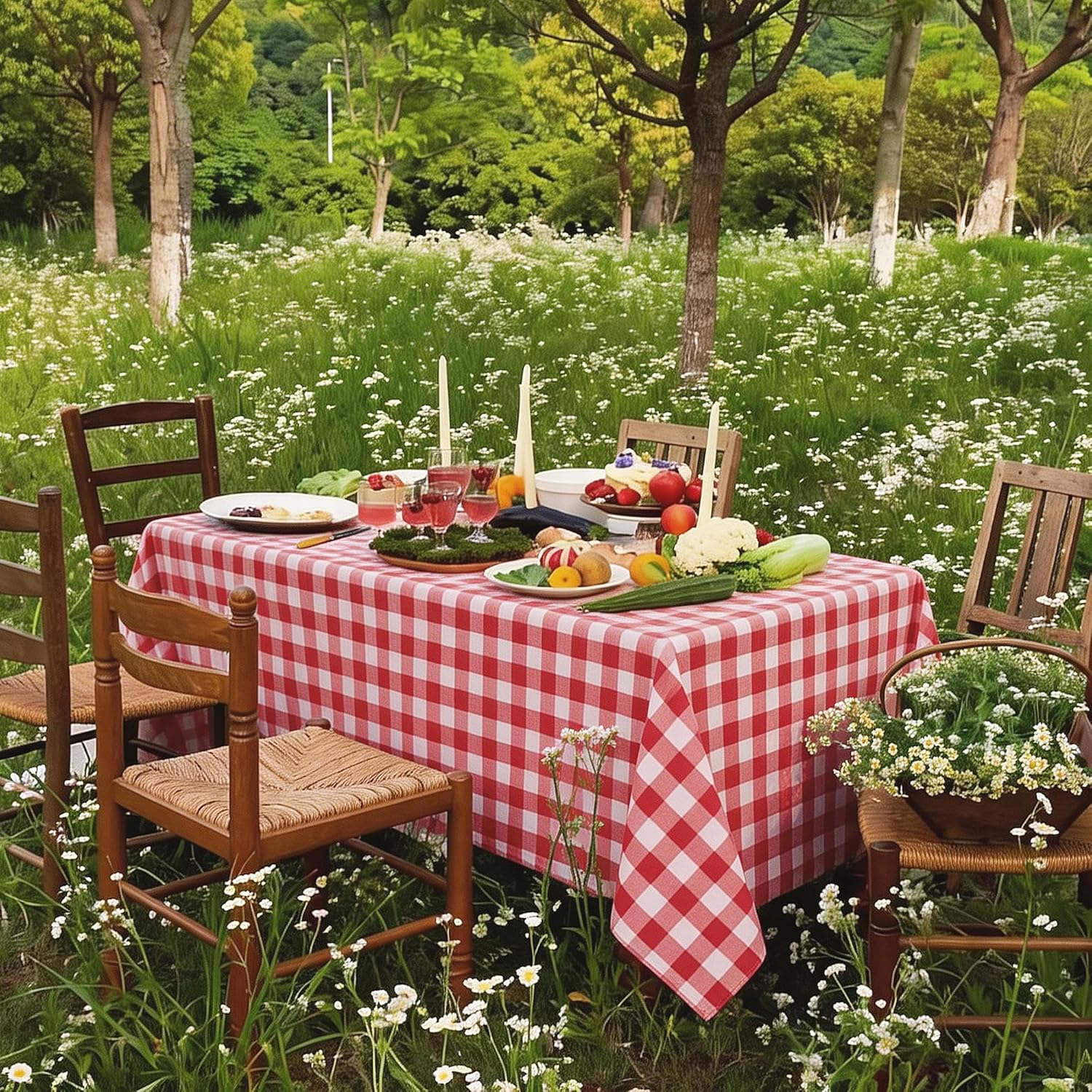 Gingham Tablecloth Rectangle Table, Cotton Linen Fabric Picnic Checkered Table Cloth Farmhouse Washable Wrinkle Free Buffalo Plaid Table Cover for Outdoor Birthday Party, Red, 60x75