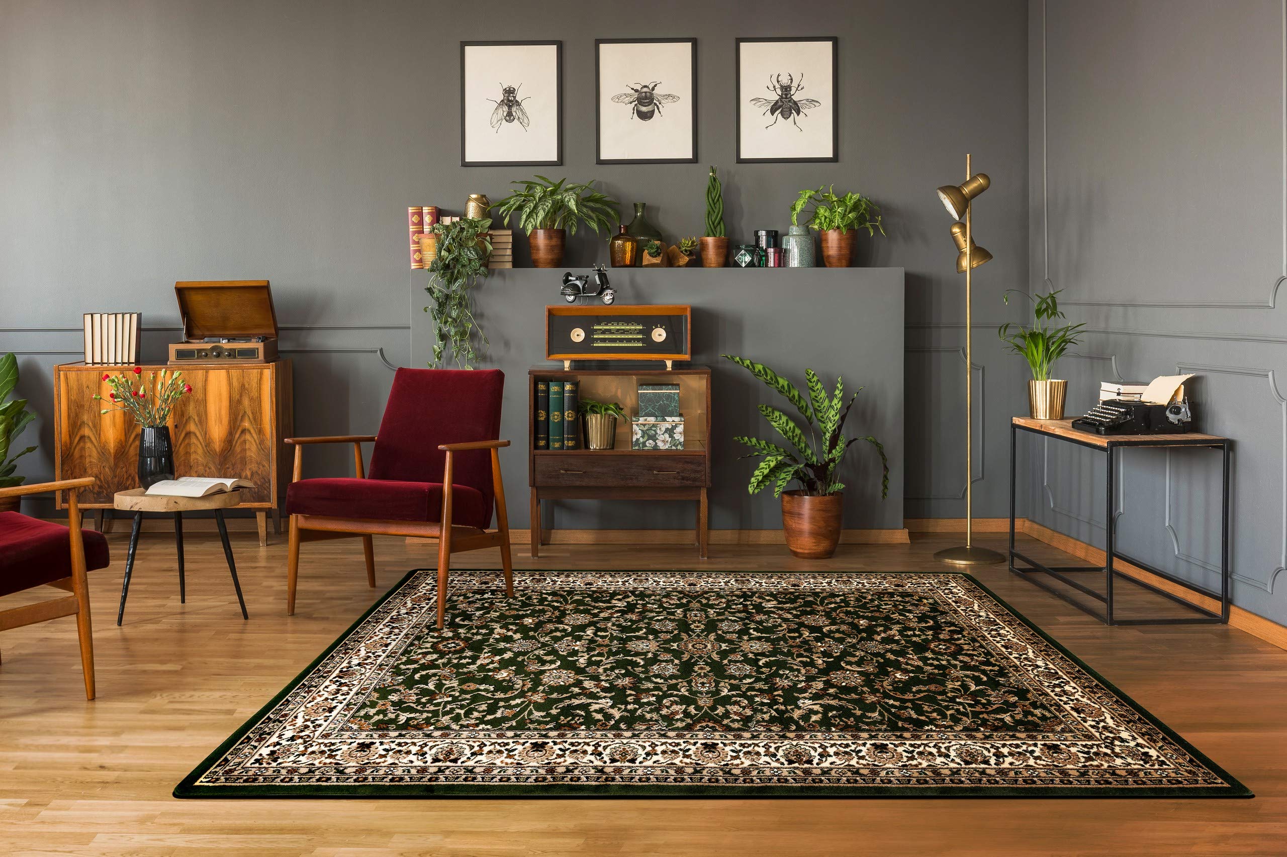 rugsx ROYAL ADR Klassischer Teppich - Wohnzimmerteppich, weicher Teppich für Wohnzimmer, Schlafzimmer und Flur, dunkelgrün 200x290 cm