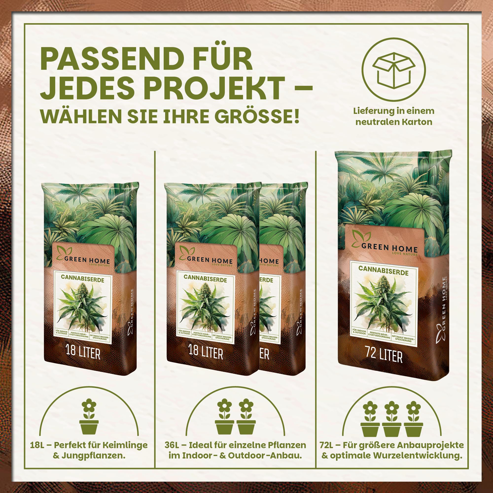 Green Home Cannabis & Hanferde 72 Liter | All Mix Erde für Wachstum & Blüte | Perfekt für Autoflower | Mit Perlite, Weißtorf & Kokosfaser | Langzeitnährstoffe | Optimaler pH-Wert: 5,8