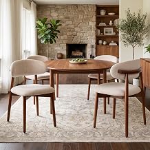 Farmhouse Dining Chairs Set of 4, Mid Century Modern Wooden Dining Room Chairs, Upholstered Walnut Kitchen Chairs for Living Room Restaurant Cafe, Light Camel