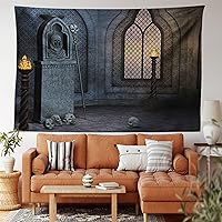 Vista 61 de Lunarable Tapiz costero, tumbonas y mar Caribe bajo el parasol naranja, imagen de vacaciones de luna de miel, decoración de tela para colgar