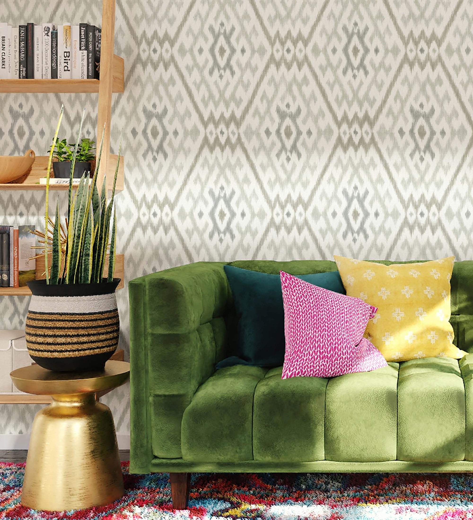 Papier peint géométrique Ikat pour créer une ambiance zen dans votre salon ou salle de bain