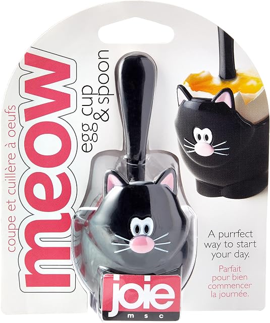 Joie Kitchen Gadgets Cat Egg Cup and Spoon, Assorted (Black or White), 5x5x11 cm