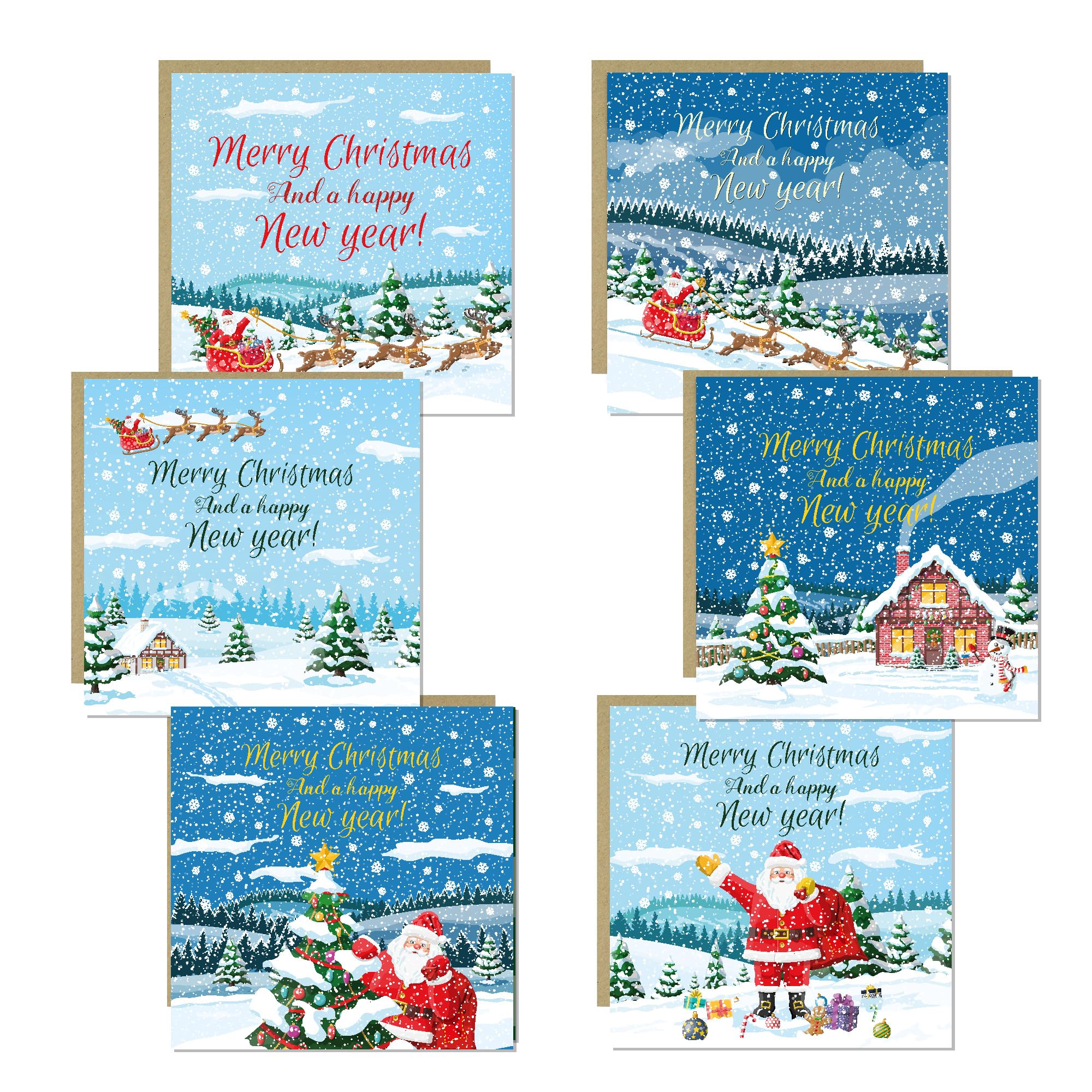 RED OCEAN Christmas Cards Multipack of 6 Xmas Santa Cards For Family and Friends, Merry Christmas Card For Grandchildren Kids Boys and Girls Teachers