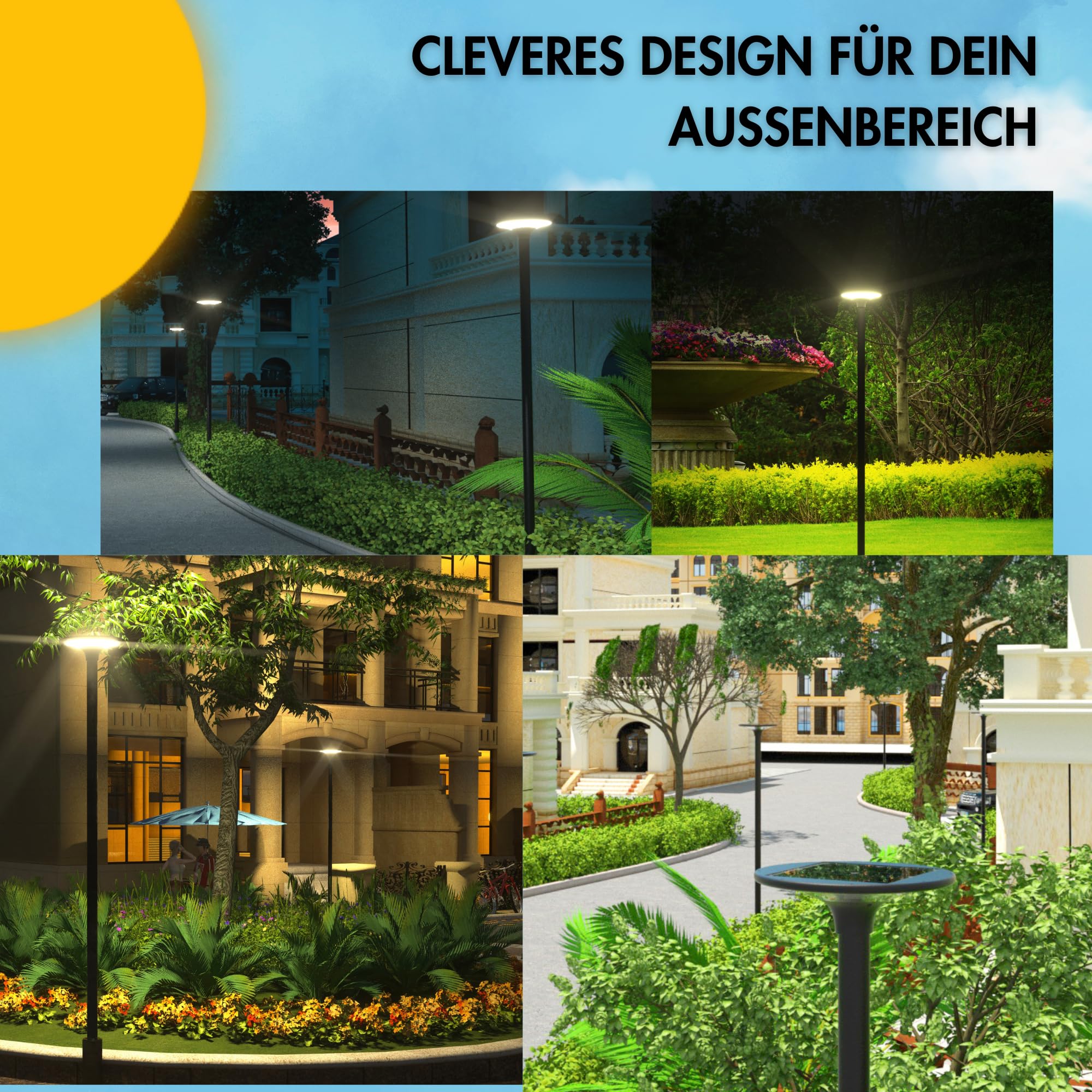 Solar Straßenlaterne 200W, 2300LM Solarleuchten 360° Superhelle Solarlampen für Außen, 2 LED-Farben Solar Strahler Wasserdichte Garten Sicherheitleuchte stehend für Outdoor (ohne Lichtmast)