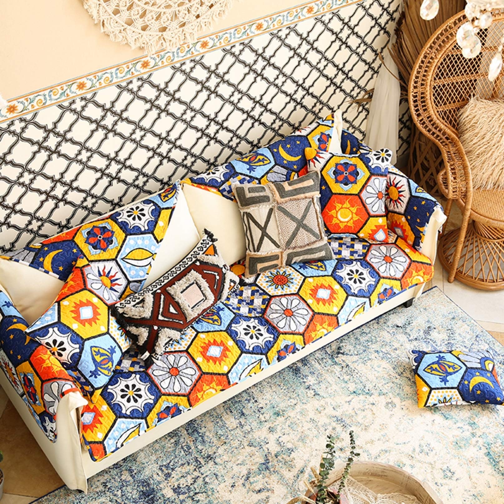 [新品] モロッコ製　マルチカバー・ラグ Amazon｜ソファーカバー マルチカバー モロッコ柄 北欧 欧米風 モダン
