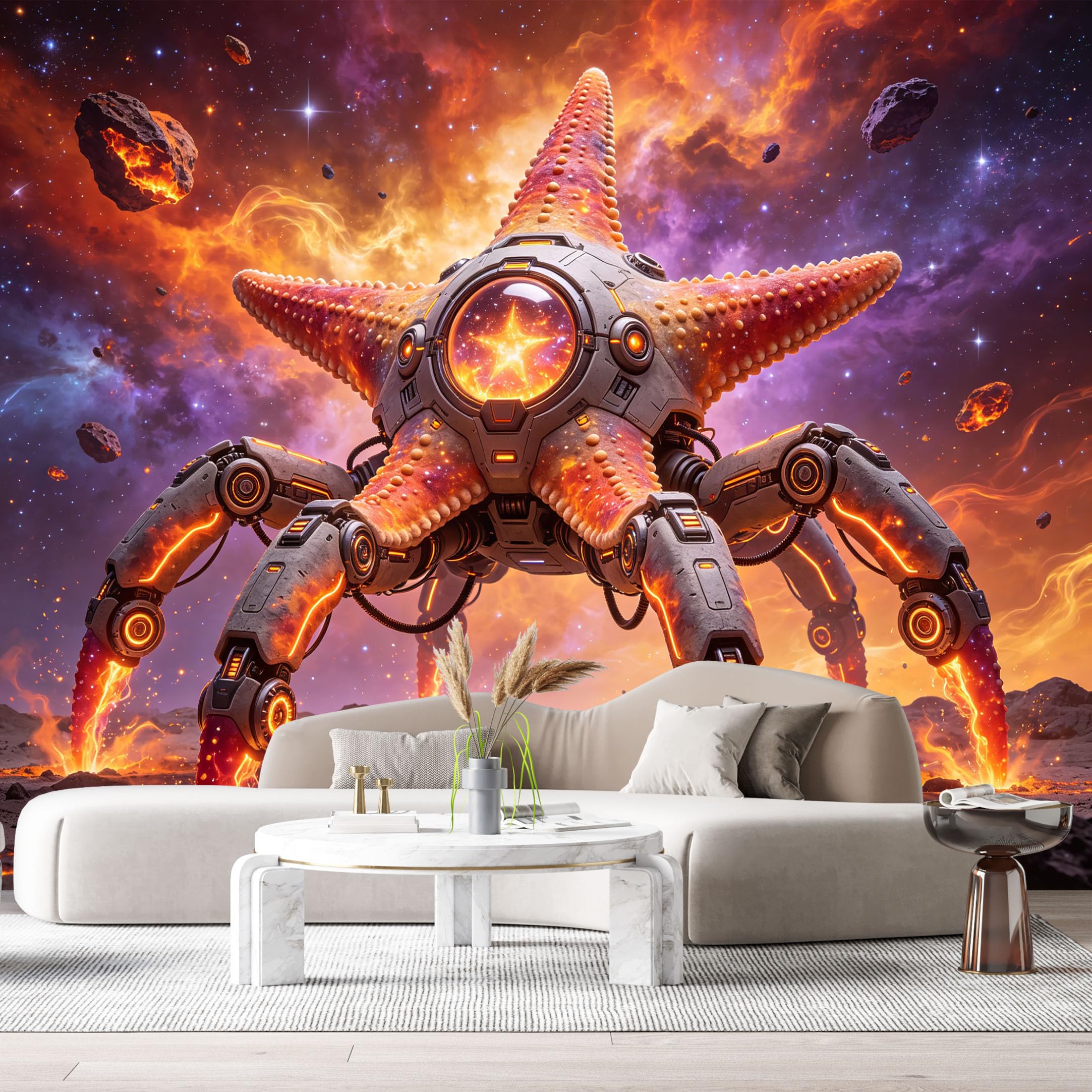 Custom Size Wall Mural Mechanical Star Mech Futuristic SciFi Robot Lava Planet SelfAdhesive Art Prints Removable Large Wallpaper Boy Bedroom Esports Room Game Room Tenant Room Studio