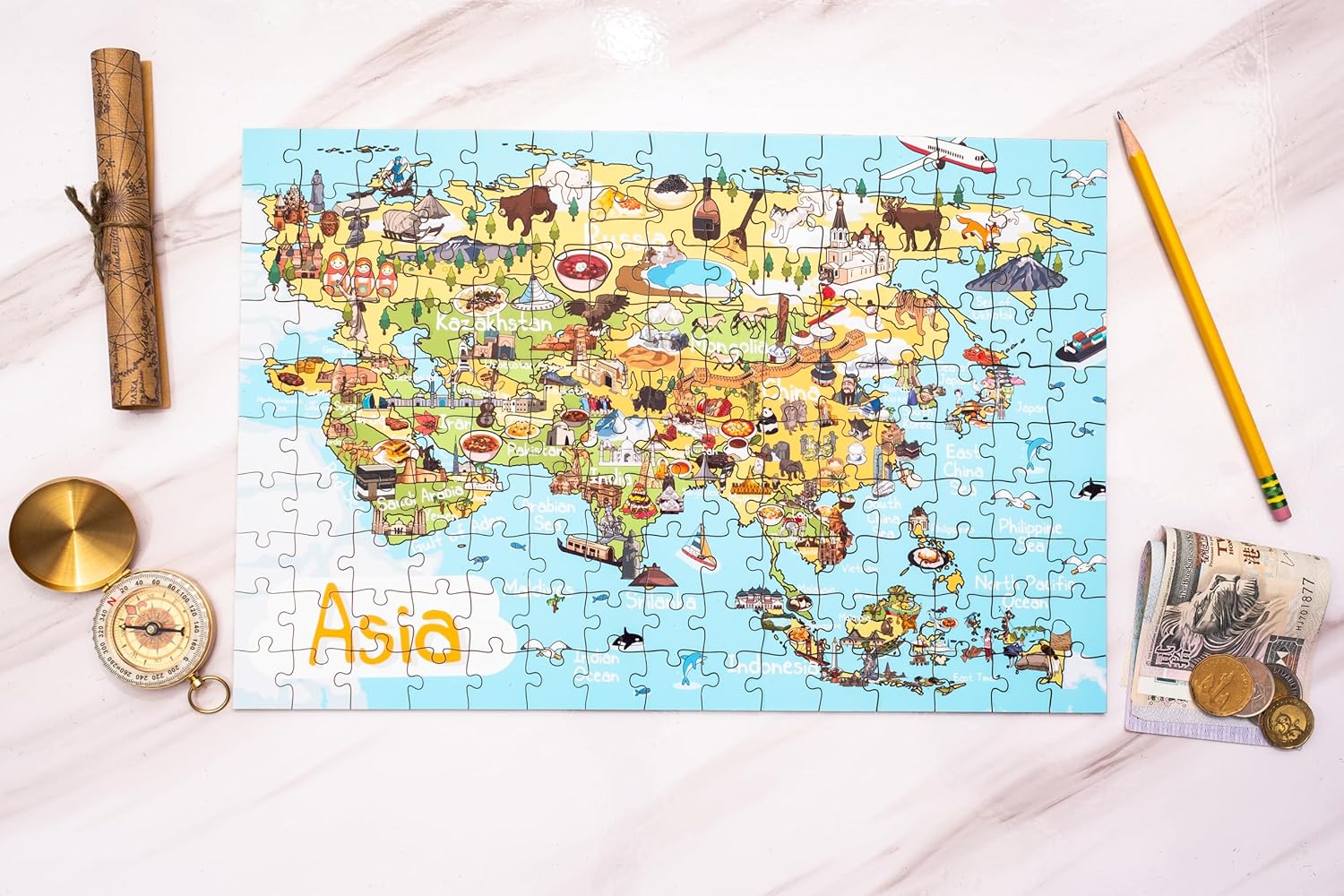 Asia Map Wooden Puzzle for Kids (152 Pieces) – Educational Geography Jigsaw with Asian Landmarks, Animals & Culture – STEM Learning Toy for Ages 6–12 – Travel Puzzle Gift for Curious Kids