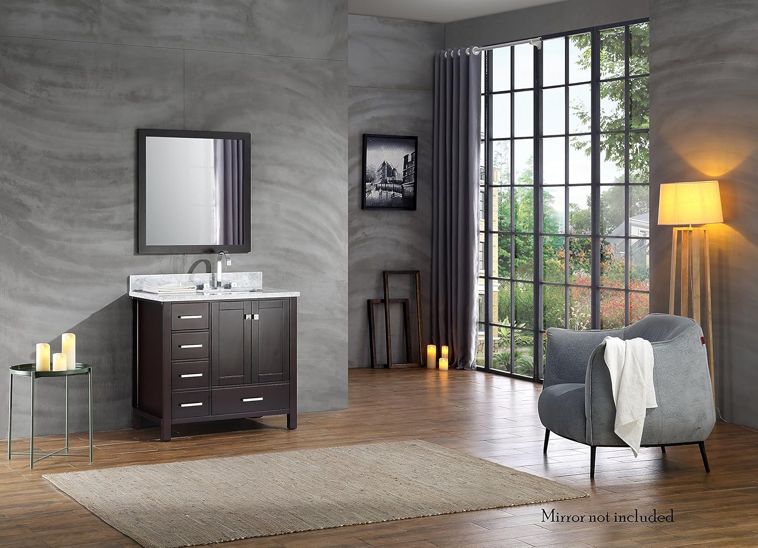 ARIEL Cambridge A037SRCWRVOESP 37” Inch Single Right Offset Rectangular Sink Solid Wood Espresso Bathroom Vanity with 1.5" Inch Edge White Carrara Marble Countertop