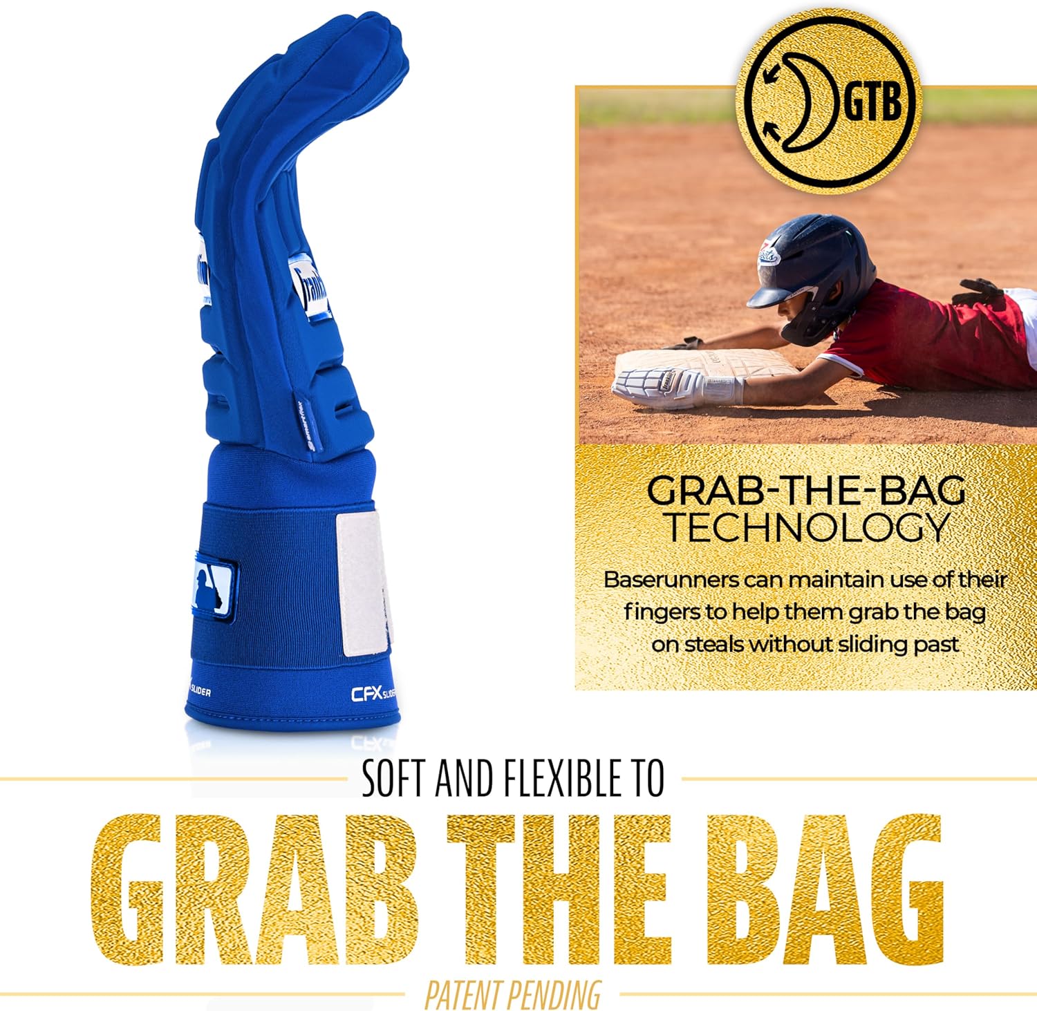 Franklin Sports MLB Baseball + Softball Sliding Mitt - CFX PRT Adult + Youth Protective Baserunning Sliding Gloves - Left + Right Hand Mitt - Hand + Wrist Protector for Running - Kids + Adults Sizes