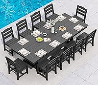 Vista 16 de SERWALL Juego de comedor al aire libre de 9 piezas, mesa y sillas de polietileno de alta densidad de 84 pulgadas para 8, juego de muebles de patio