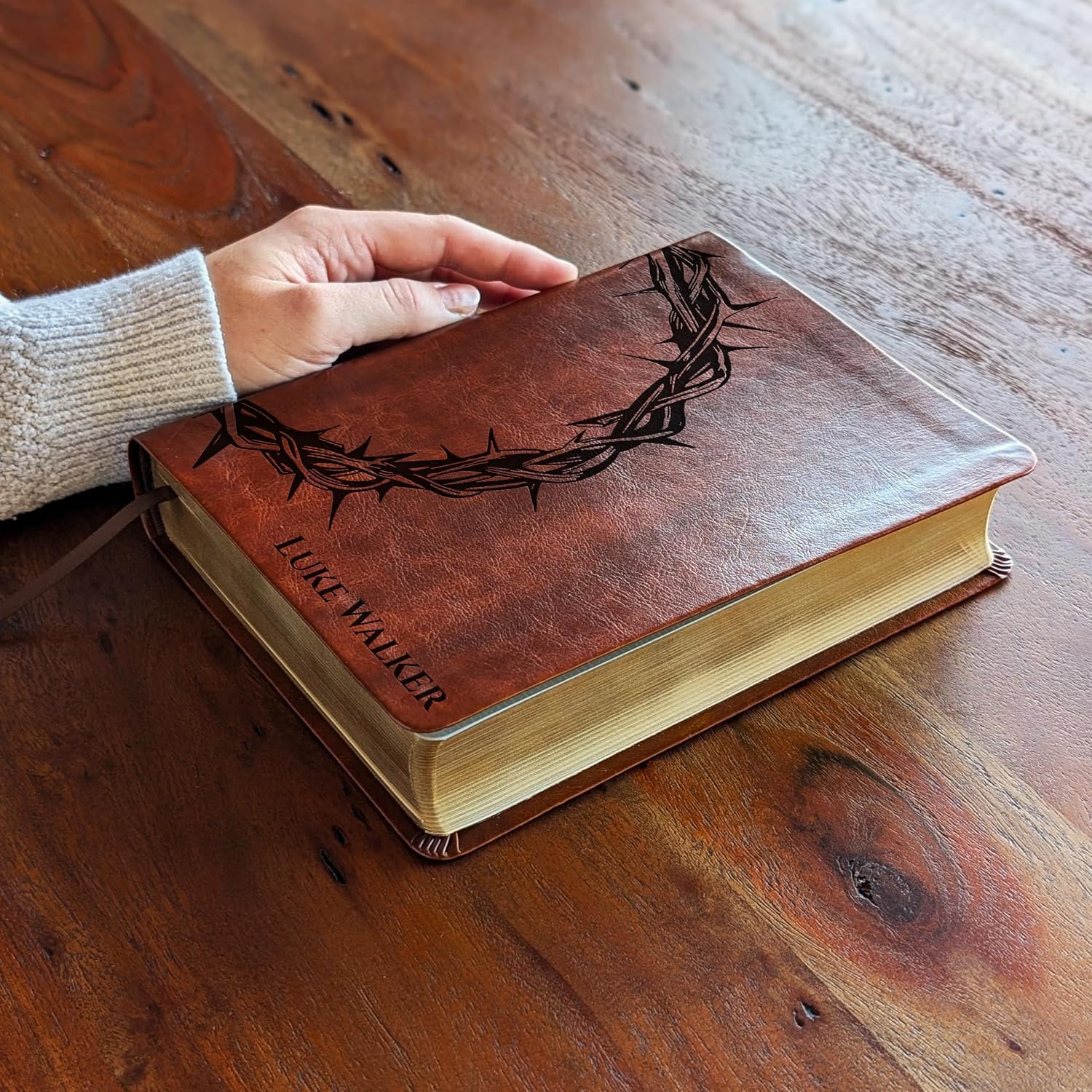 Personalized NLT Journaling Bible – Dark Brown LeatherLike | Filament Enabled | Custom Engraved Name | New Living Translation | 2.25” Wide Margins | Single Column Layout | Bible Journaling & Note-Taking (Crown of Thorns) image 5