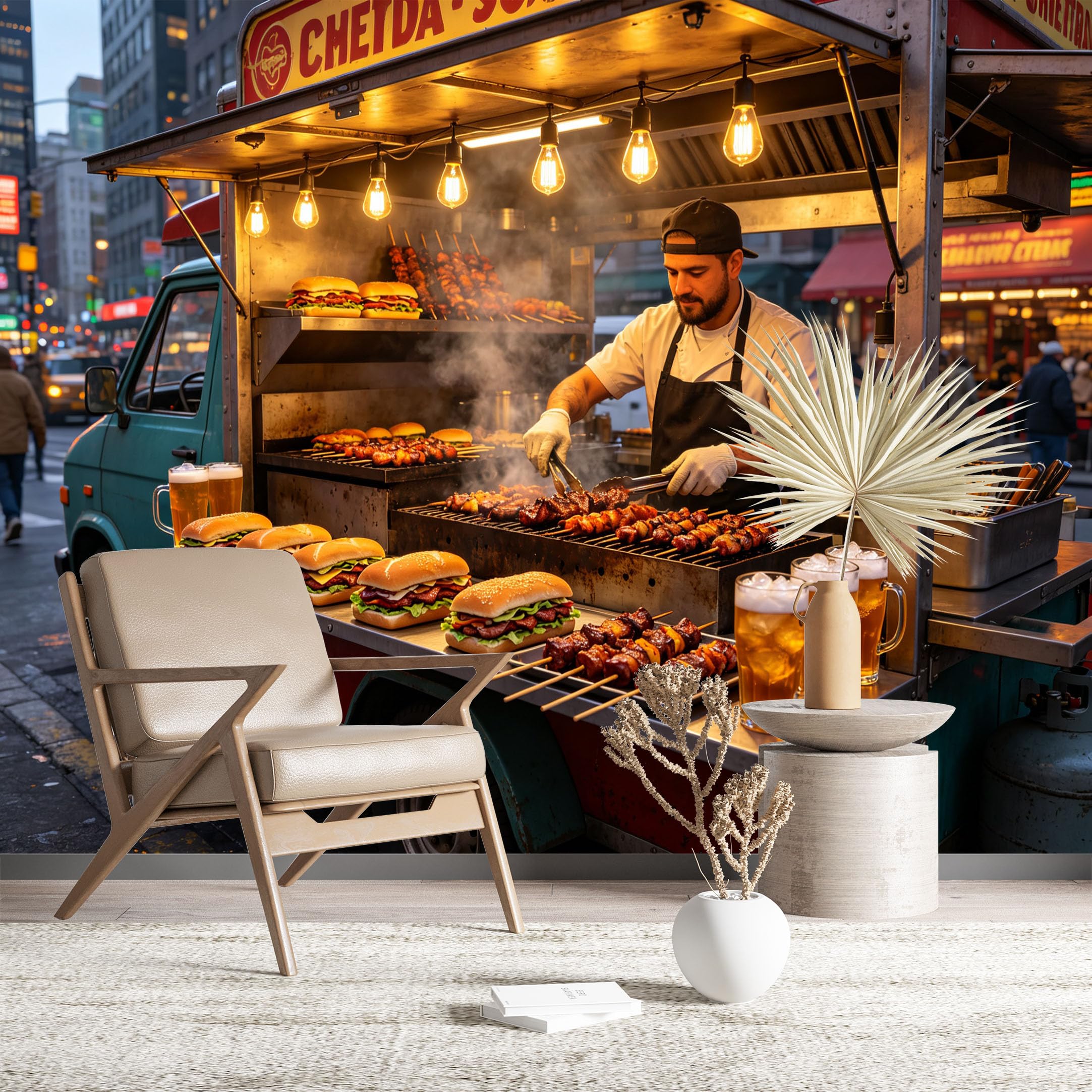 Custom Size Wall Murals Street Food Truck BBQ Wall Murals Food Wallpaper HD Self-Adhesive Removable Wallpaper for Living Room Bar