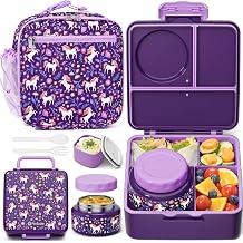 Fimibuke Kids Bento Lunch Box with Thermo, Leakproof Toddler Bento Box with 8.5OZ Insulated Food Jar, Lunch Bag & Utensils BPA Free Dishwasher Safe 3 or 4 Compartment Container for School Girls Boys