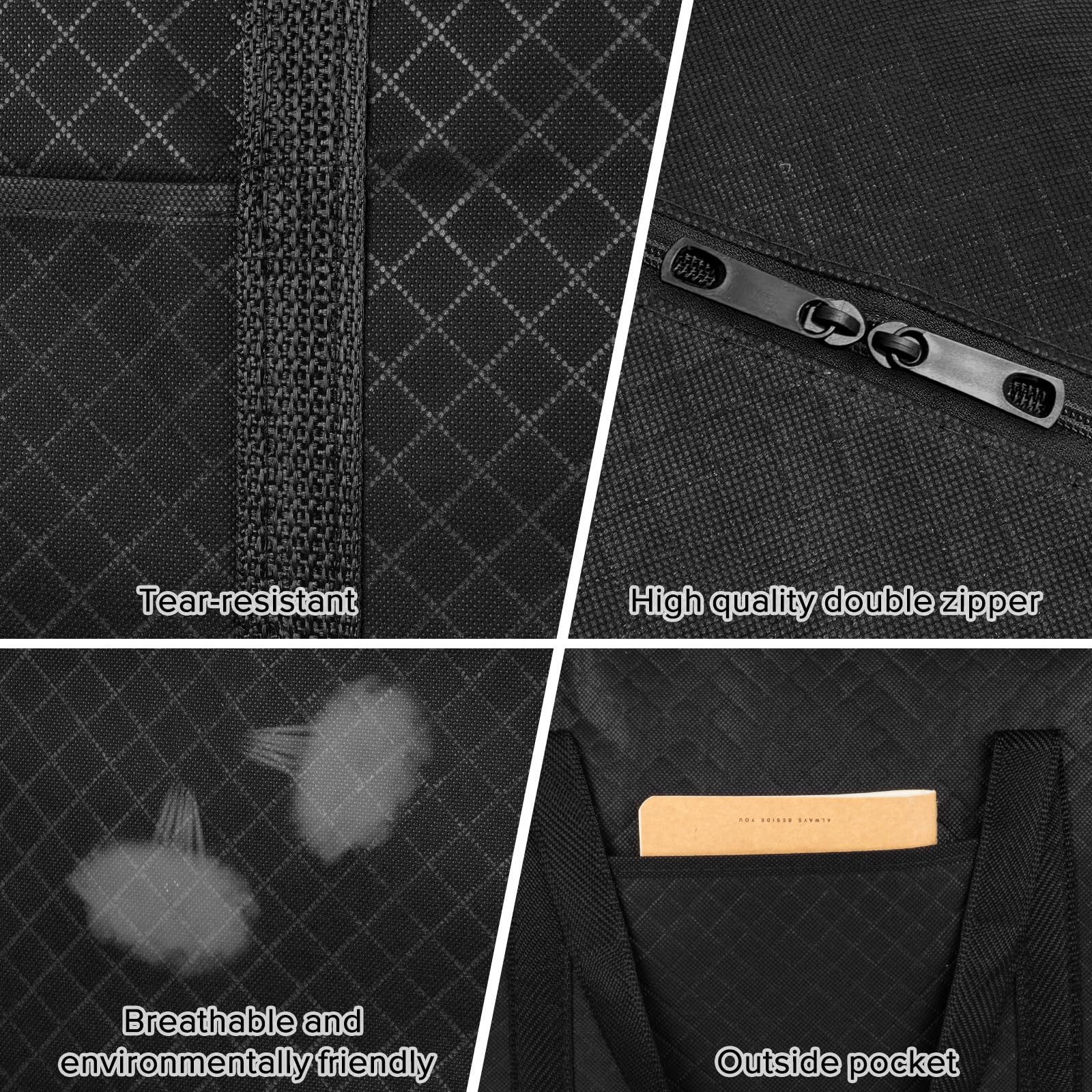 iespell Lot de 6 grandes boîtes de déménagement de 120 l avec couvercle, sacs de rangement, robustes avec fermetures éclair et poignées pour déménagement, vêtements, couettes, sous le lit, voyage