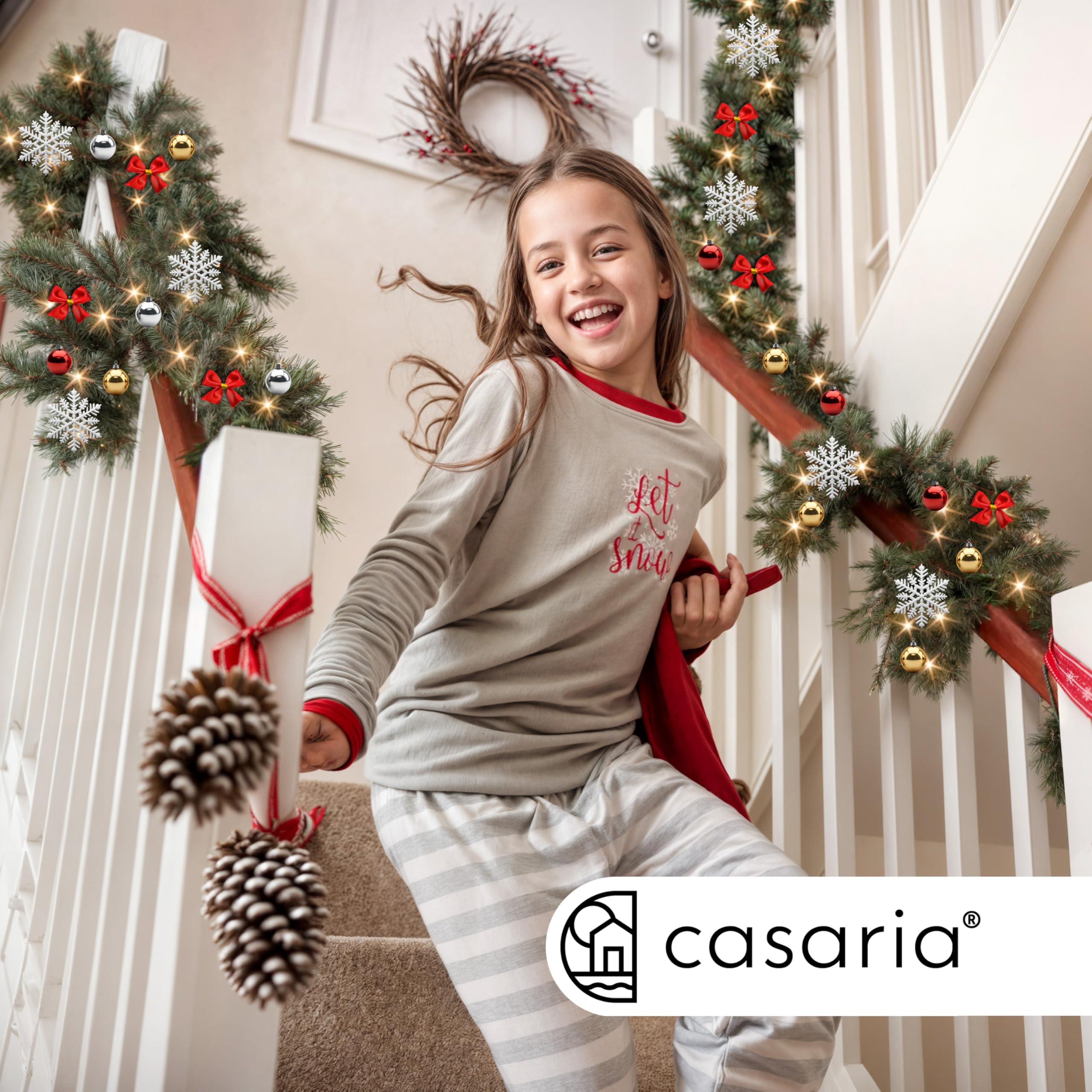 Casaria Ghirlanda Decorazione di Natale 5m 80 LED Timer 7 Modalità di Luce Bianca Esterno Interno | Luce Bianca, Esterno Interno, Rami Adattabili, IP44, Albero Natale, Decorazioni Natalizie