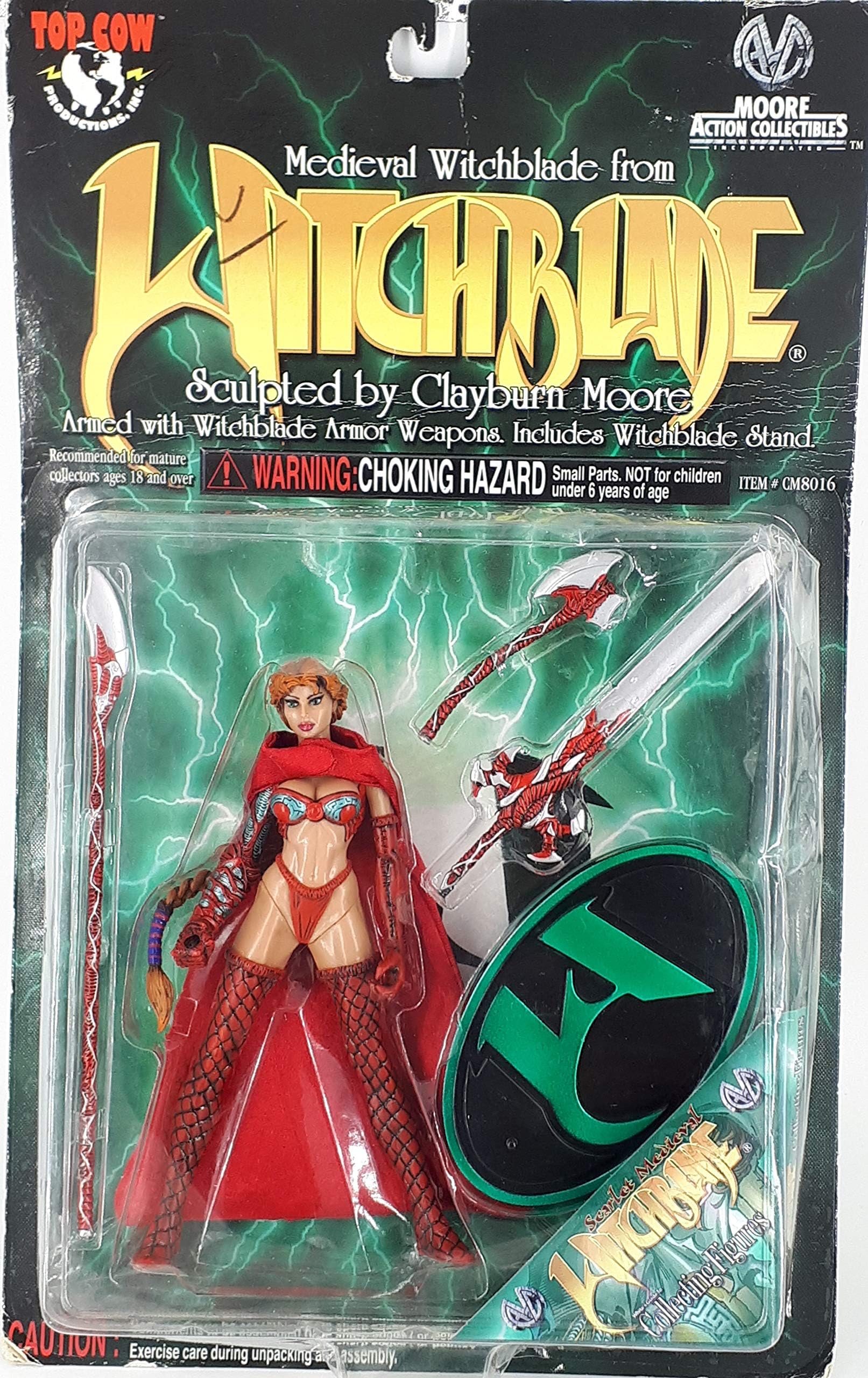 Witchblade Top Cow Year 1998 Moore Action Collectibles Series 6 Inch Tall Action Figure - Scarlet Medieval (Katarina) with Removable Cape, Spear, Battle Axe, 2-Handed Sword and Display Stand