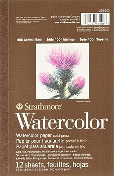 Strathmore 400 Series Tape Bound Watercolor Pad, 140 lb. Cold Press, 5.5 X 8.5 inches, White, 12 Sheets 298-103