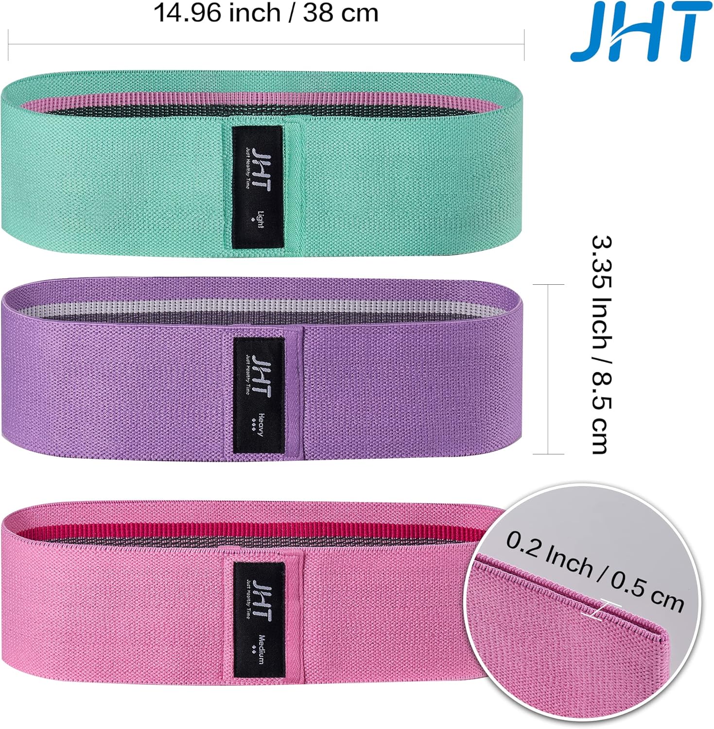 JHT Resistance Bands for Legs Butt, 3 Levels Booty Hip Bands for Squat Exercise Workout Fitness Yoga Gym Pilates Bar, Wide Fabric Thighs Loop Band, Non Slip Sweet Sweat, Gift for Women