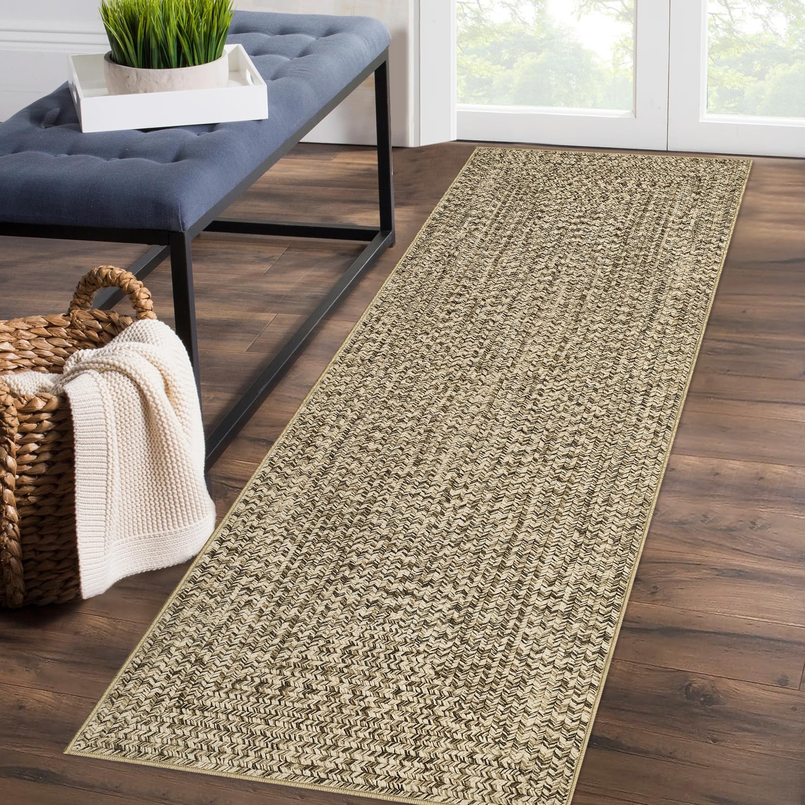 ROYHOME Runner Rug Print Braided Hallway Runner Washable Area Rug, Stain Resistant Non-Slip Farmhouse Printed Textured Carpet Floor Cover for Entryway
