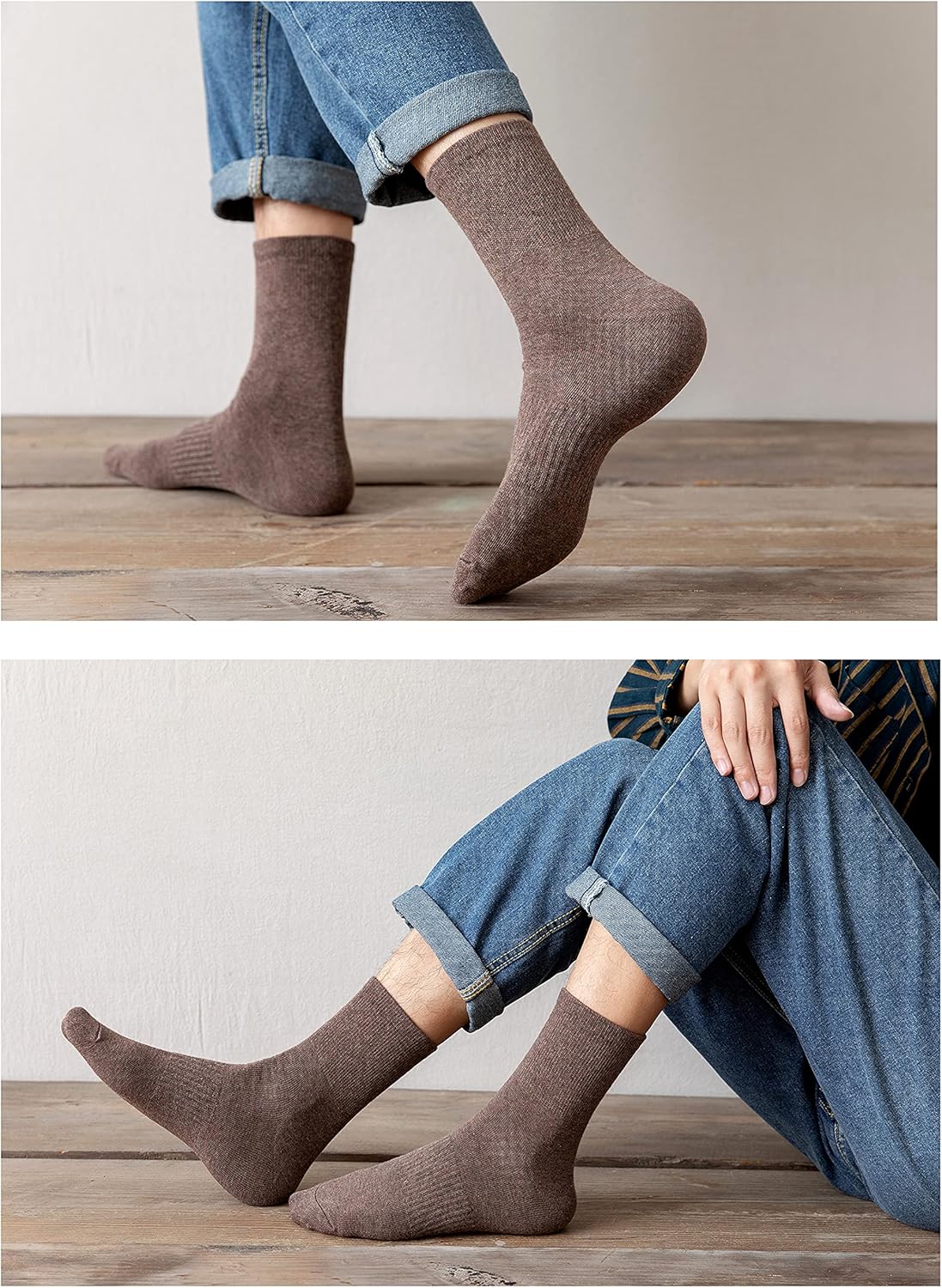 Mens Cotton Crew Socks Thin Cushioned Cotton Socks for Mens Calf Socks 7Pairs - Image 4