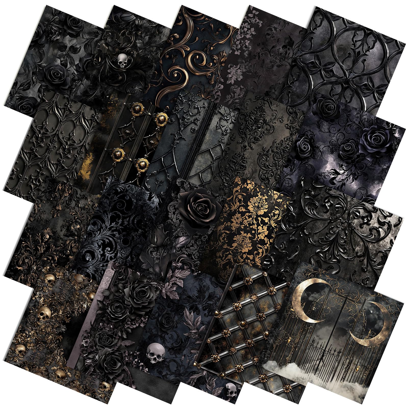 Ganeen 60 Pcs 10 x 10 Inch Black Gothic Halloween Quilting Fabric Squares